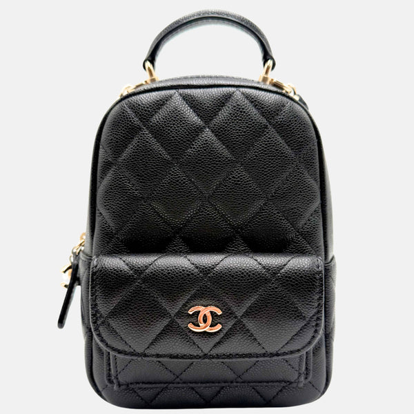CHANEL Classic Backpack Black Caviar Quilted Mini