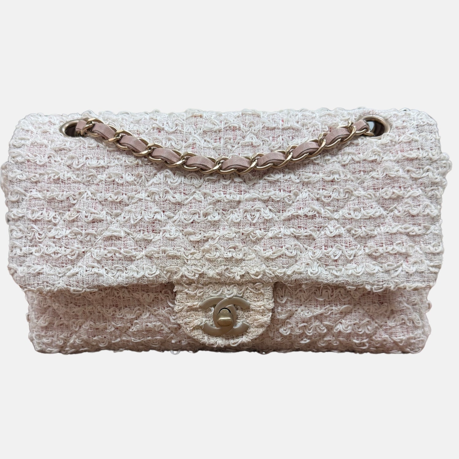 Classic Flap Bag Pink and White Tweed Small