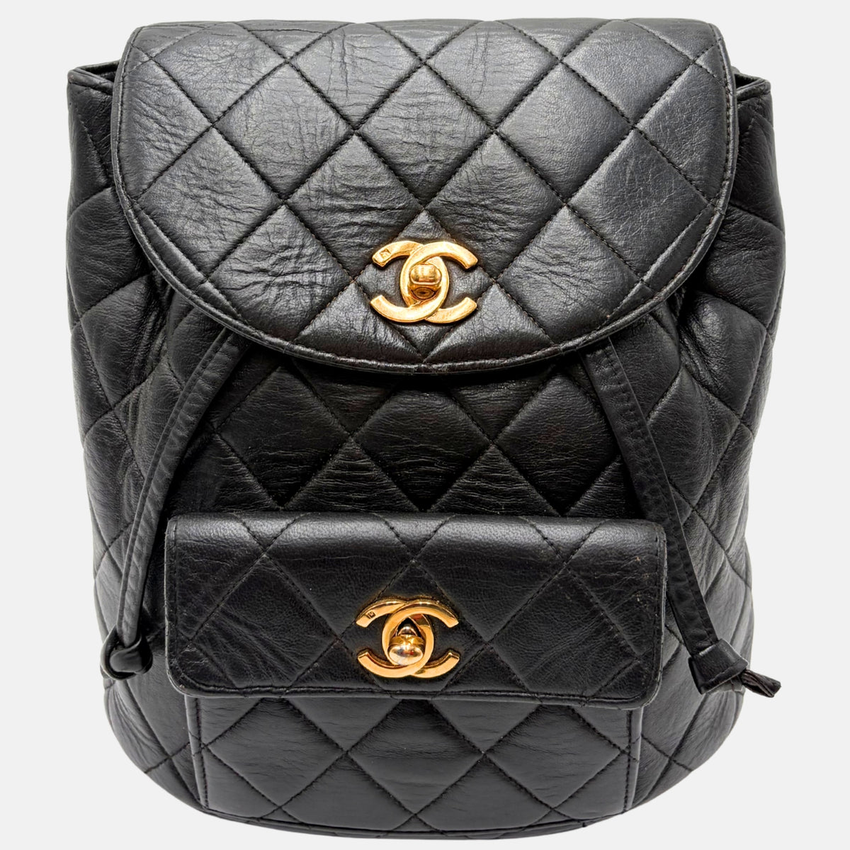 black lambskin leather backpack purse shoulder bag Chanel 1994-1996 Duma Backpack