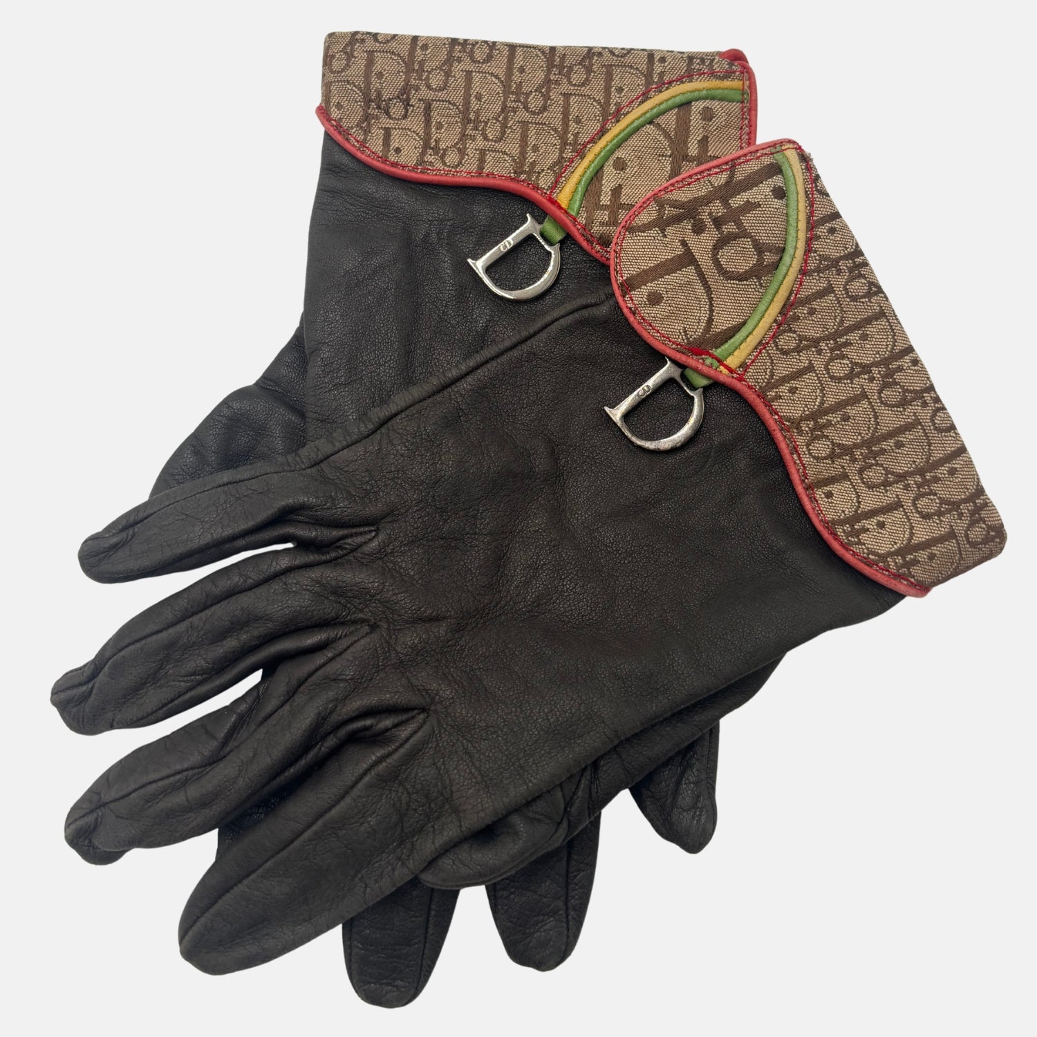Rasta Gloves Brown Leather and Oblique Canvas