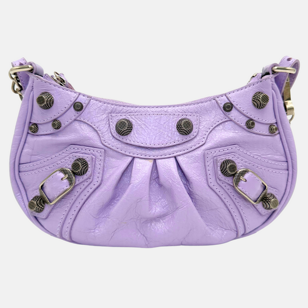 Balenciaga Agneau Arena Le Cagole Mini Purse With Chain Lilac