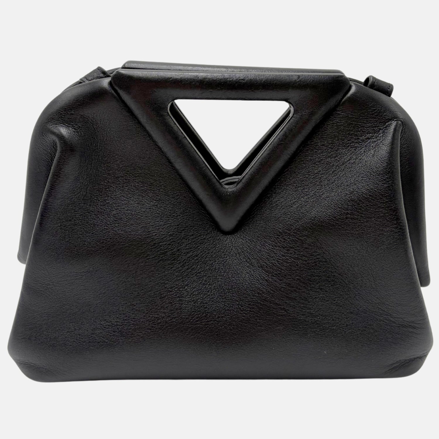 Triangle Top Handle Bag Black Leather