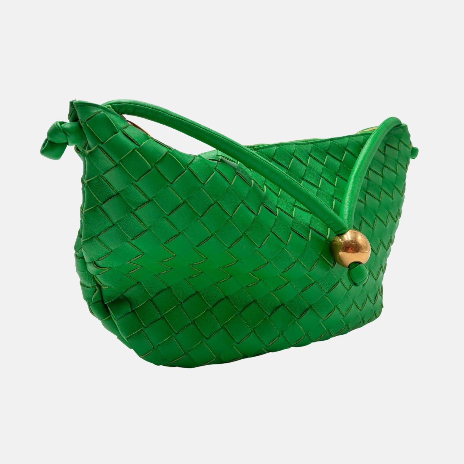 Shoulder Bag Green Intrecciato Leather