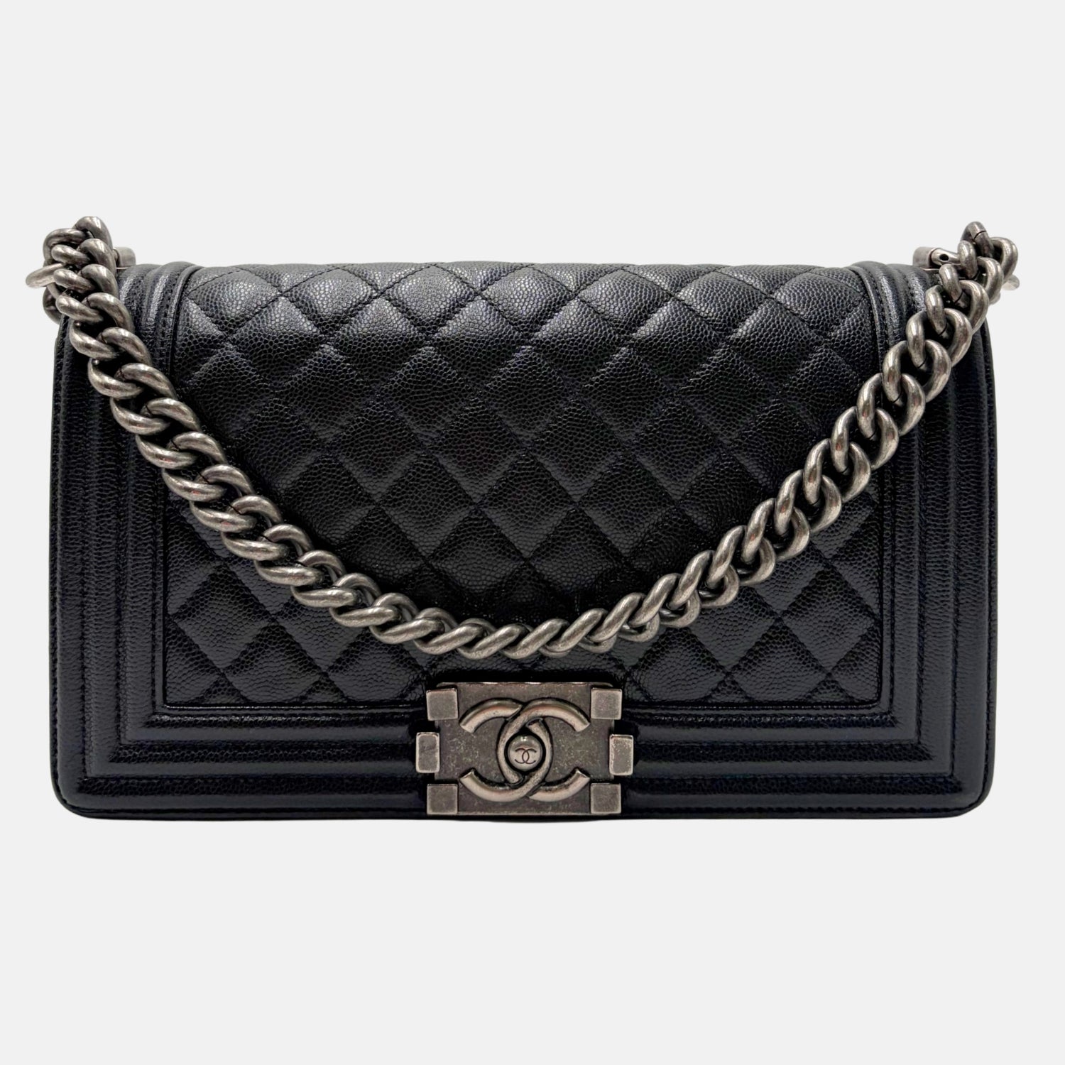 Boy Bag Black Caviar Ruthenium Medium
