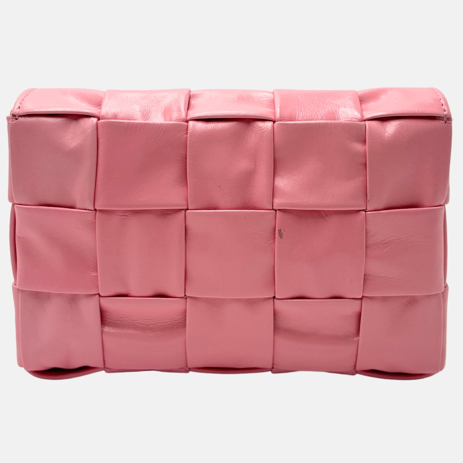 Cassette Crossbody Bag Padded Intrecciato Pink Leather