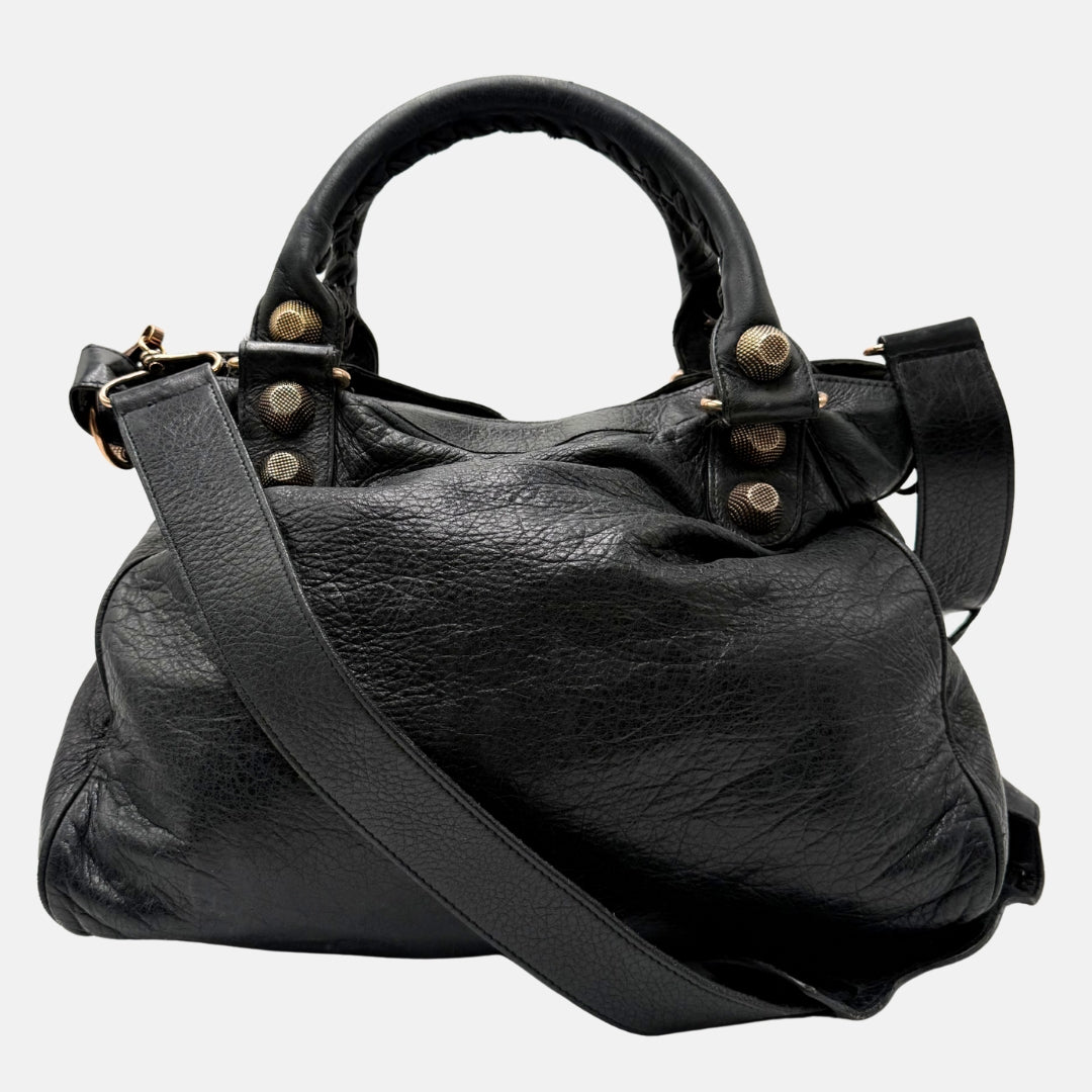City Bag Black Leather Giant 12