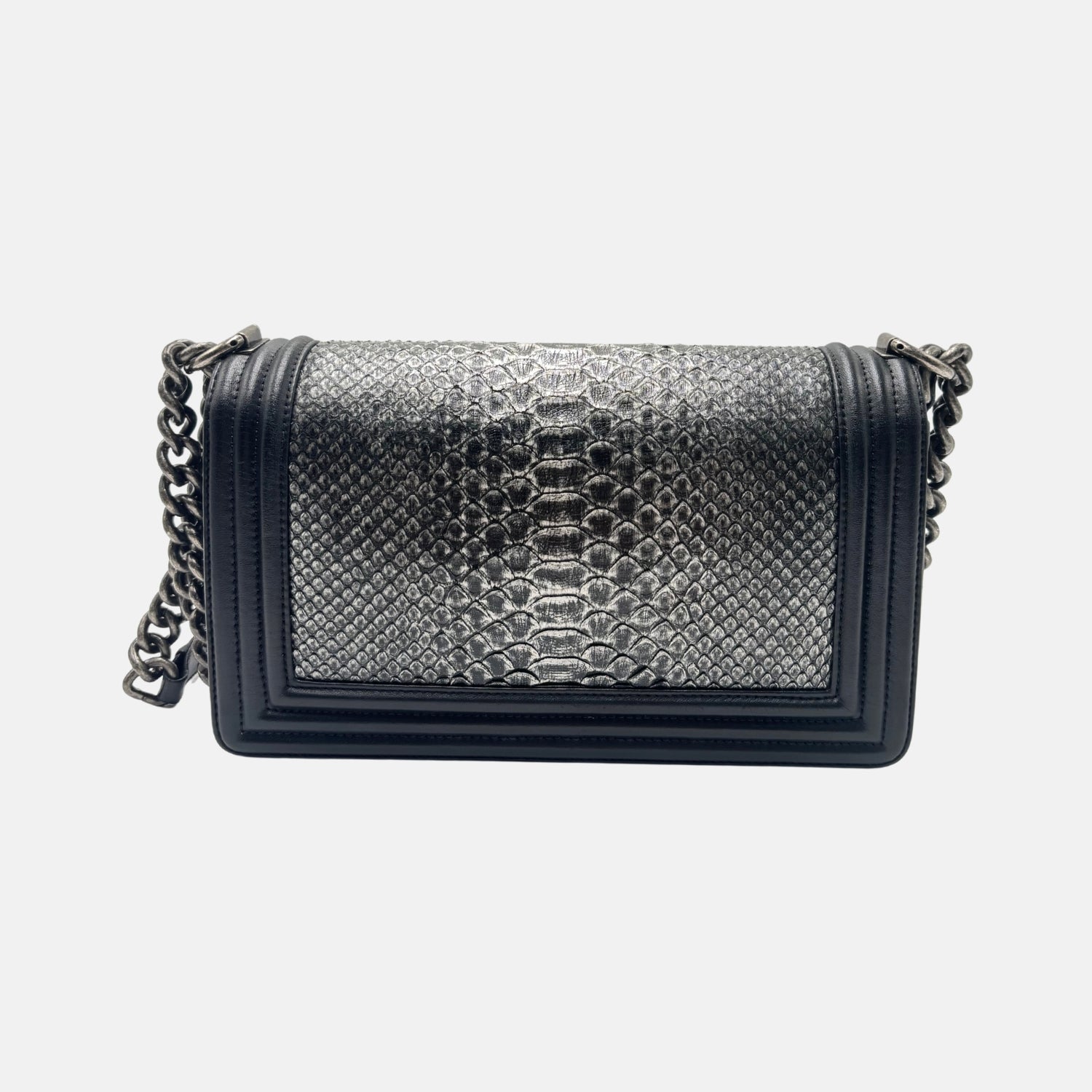 Boy Bag Black and Silver Python Leather