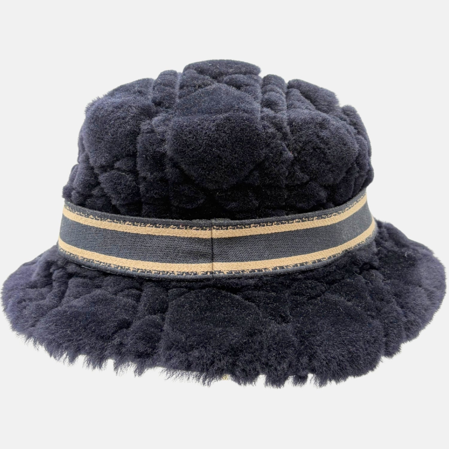 Bucket Hat Navy Blue Quilted Shearling