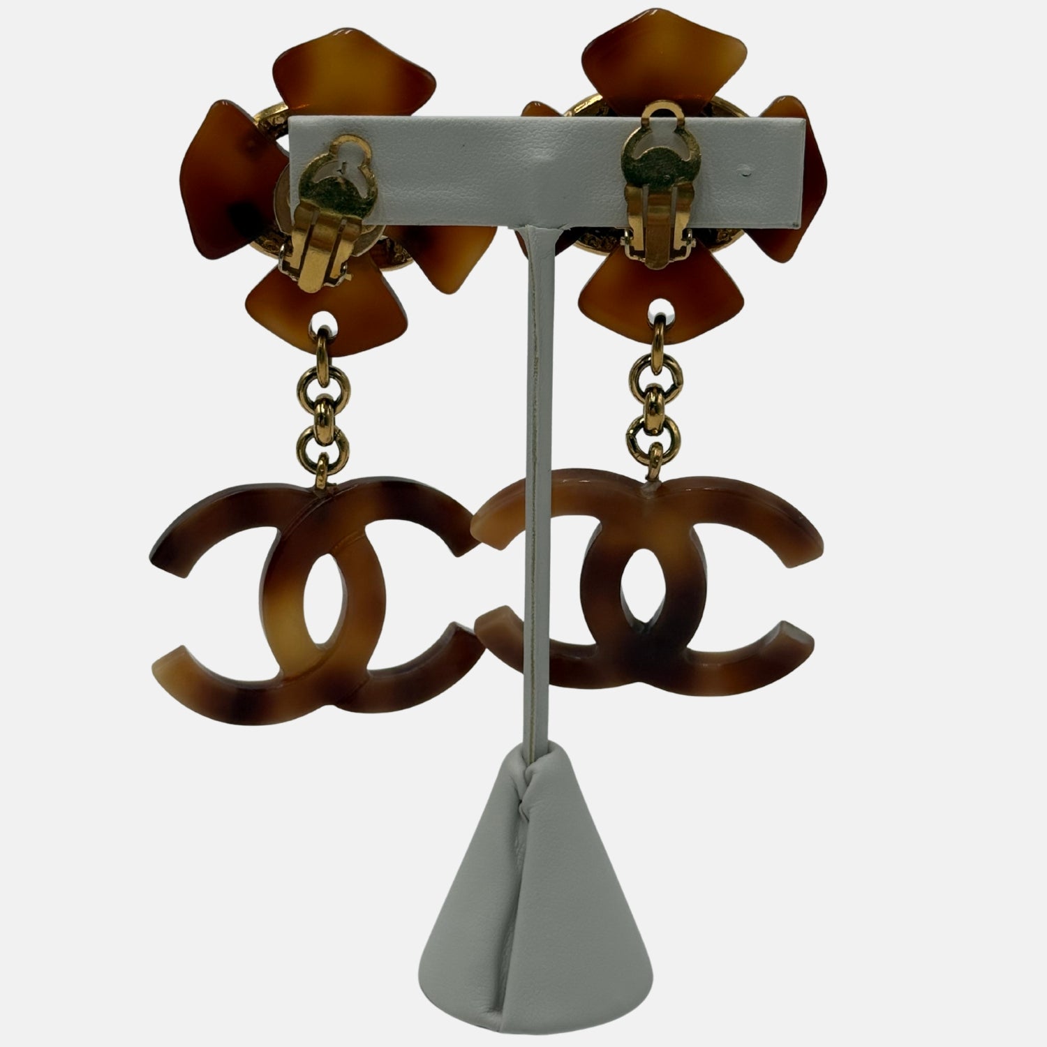 Camellia Tortoise Drop Clip-On Earrings