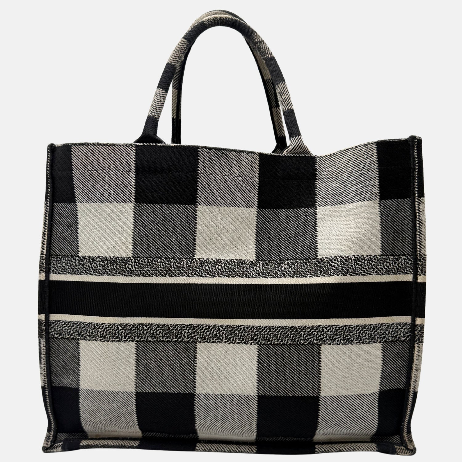 Book Tote Large Black and White Check Canvas