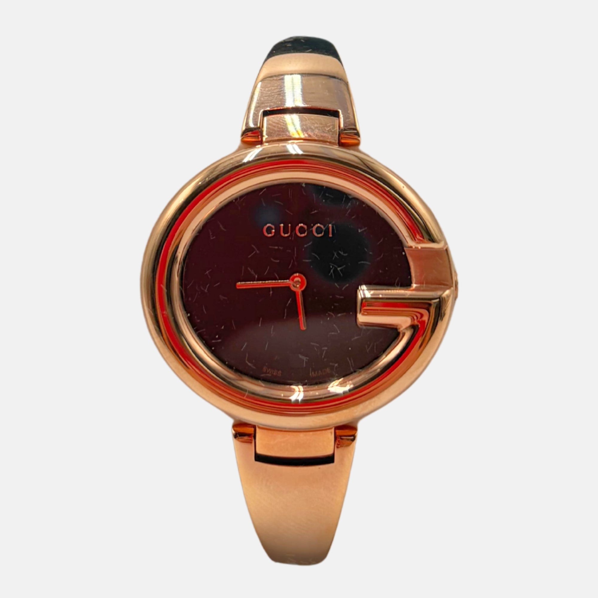 Rose Gold Tone Bangle Watch Burgundy Dial