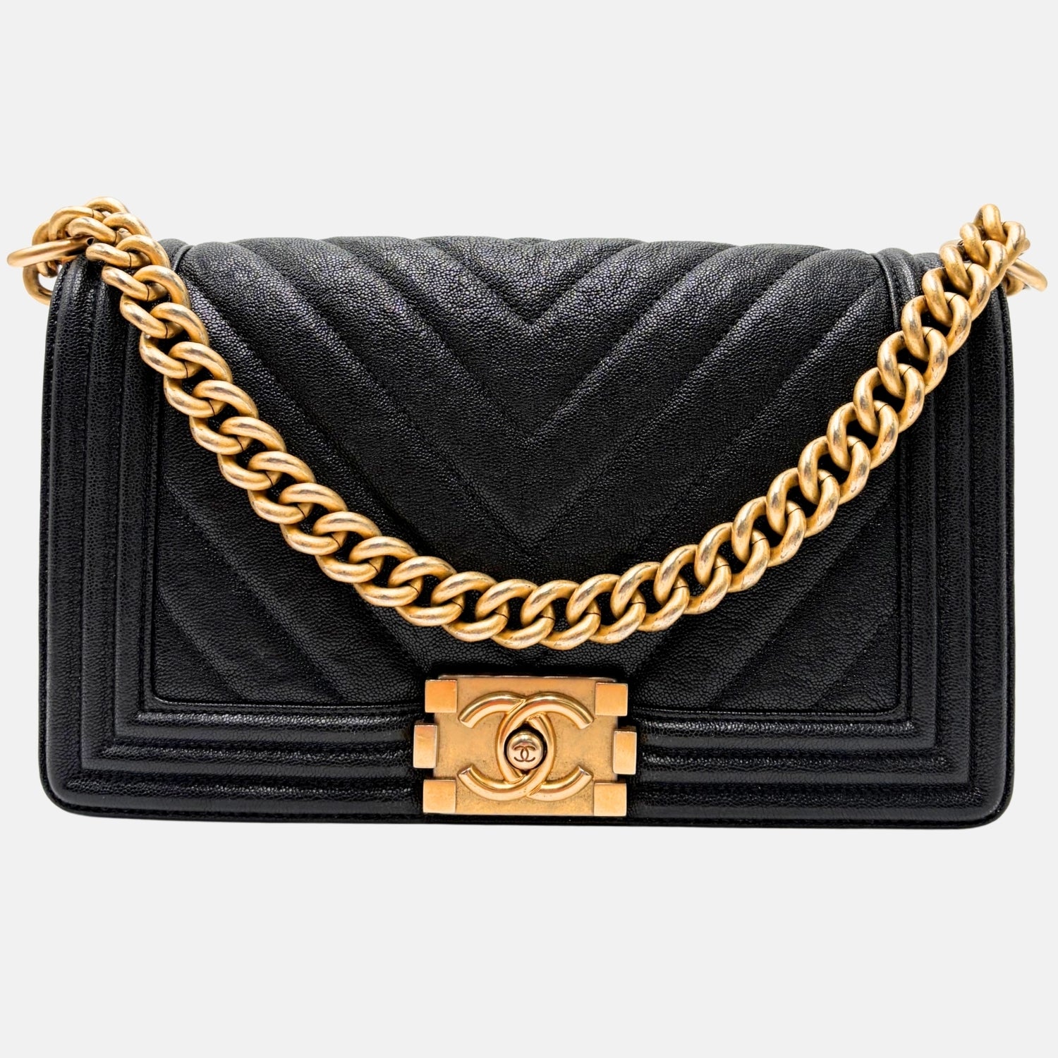 Boy Bag Medium Black Chevron Caviar