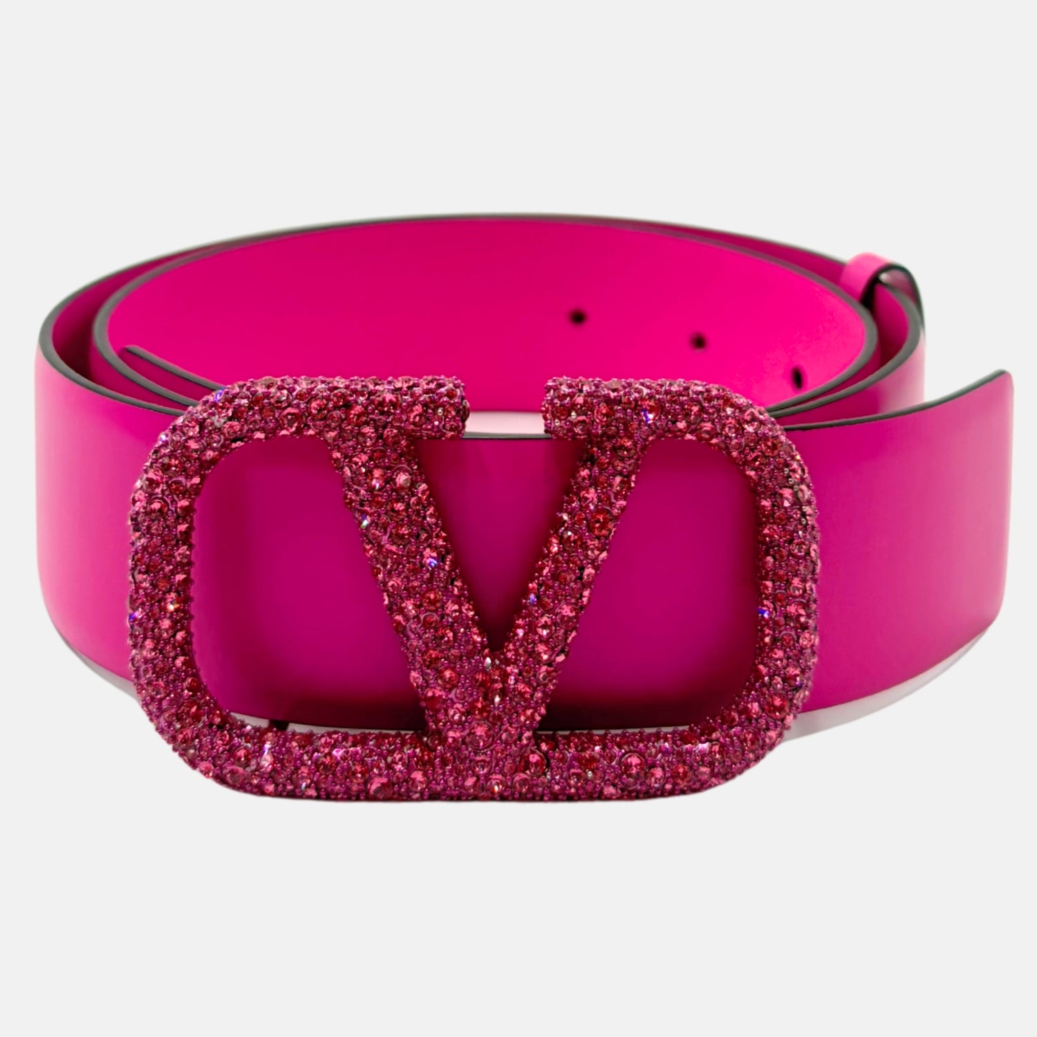 Garavani Pink Rhinestone V Logo Belt (Size 80)