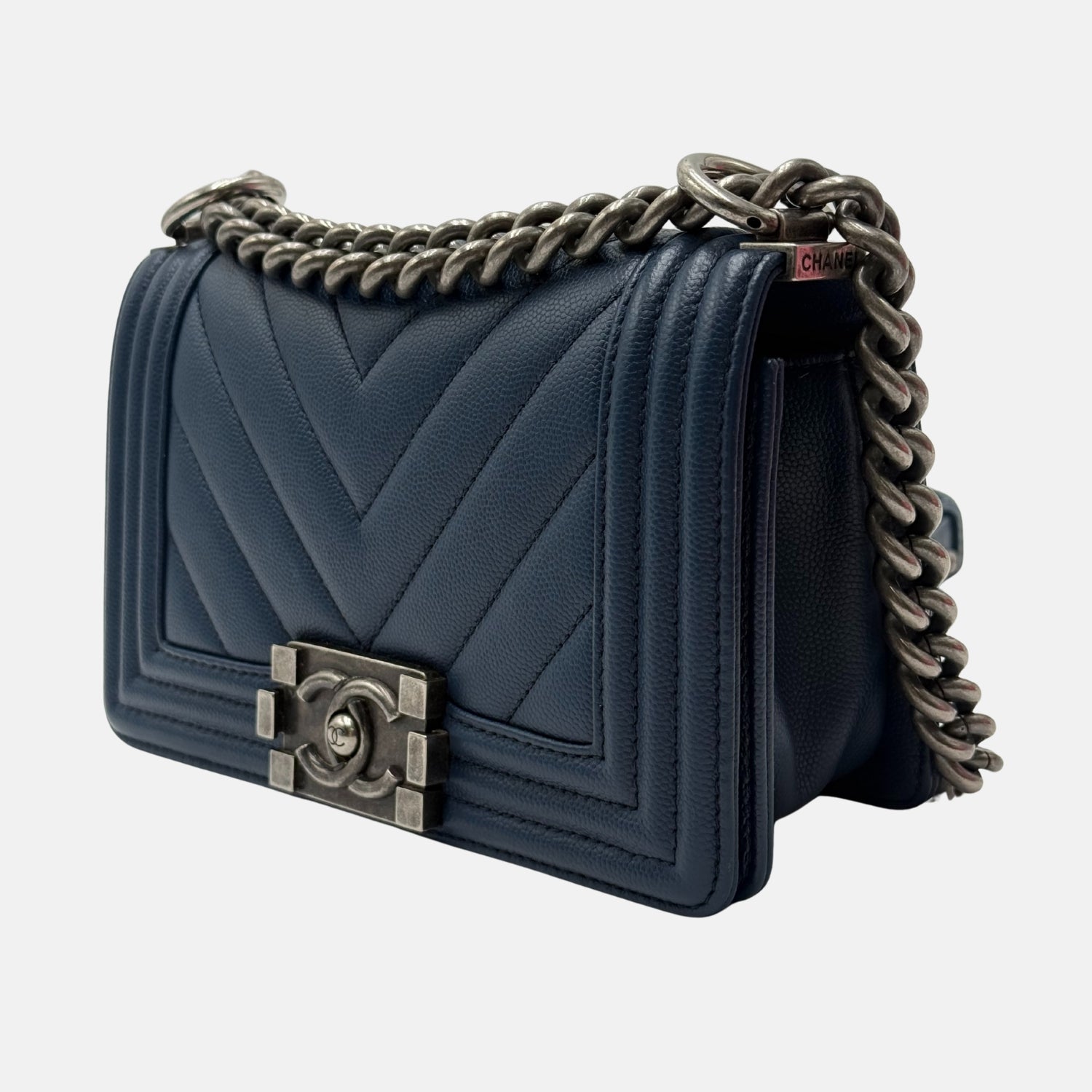 Boy Bag Navy Quilted Leather Small