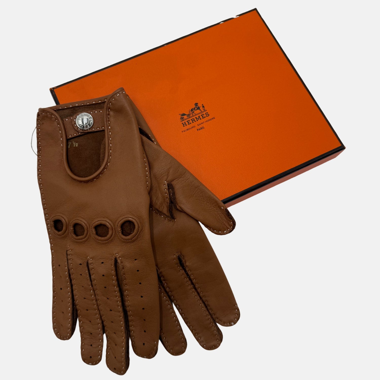 Driving Gloves Brown Leather Size 7.5