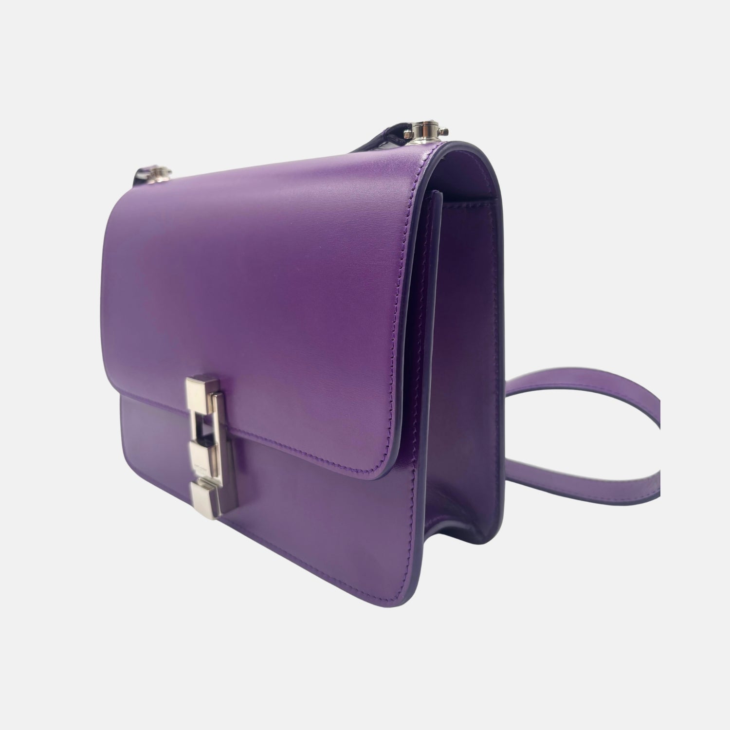Carré Satchel Bag Purple Smooth Leather