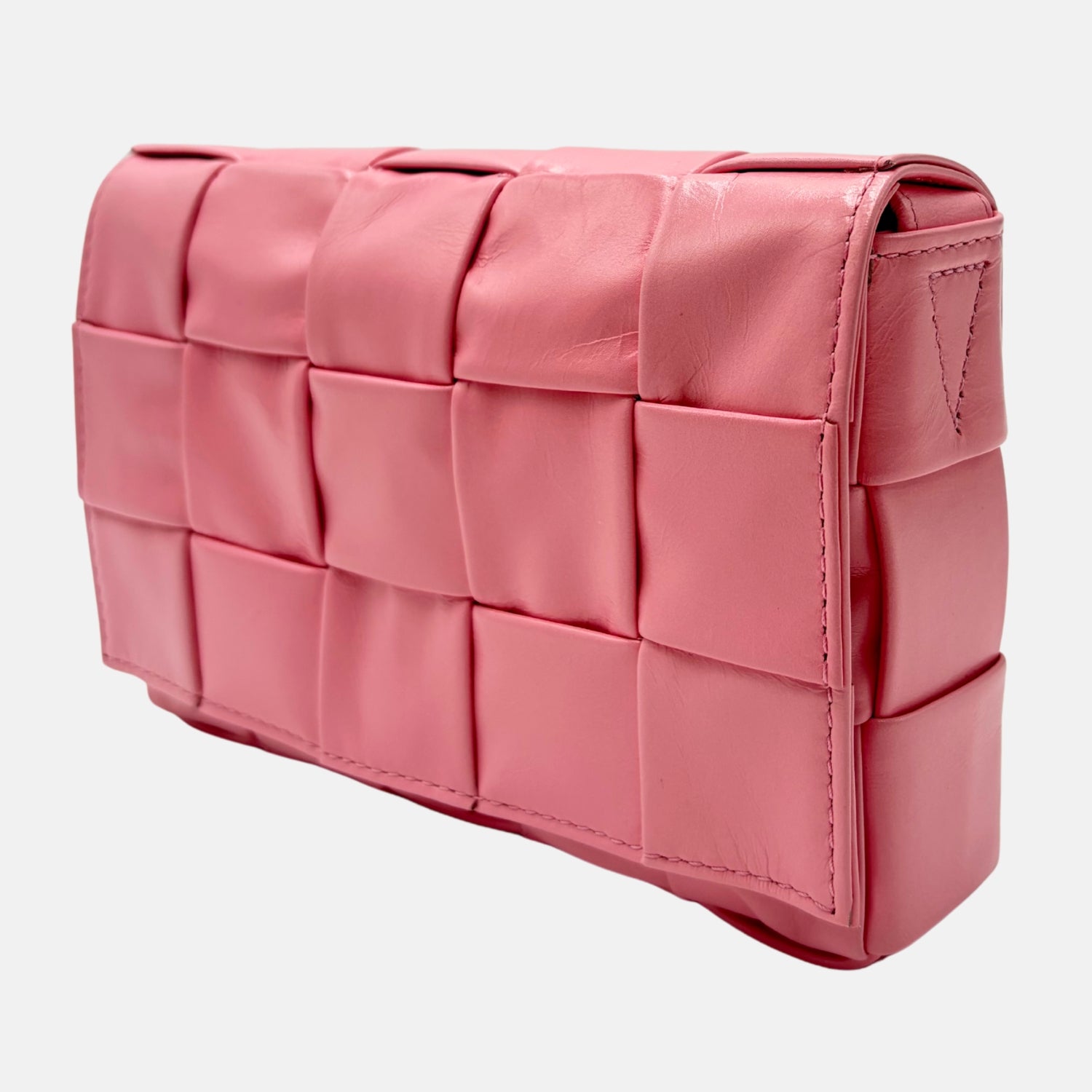 Cassette Crossbody Bag Padded Intrecciato Pink Leather