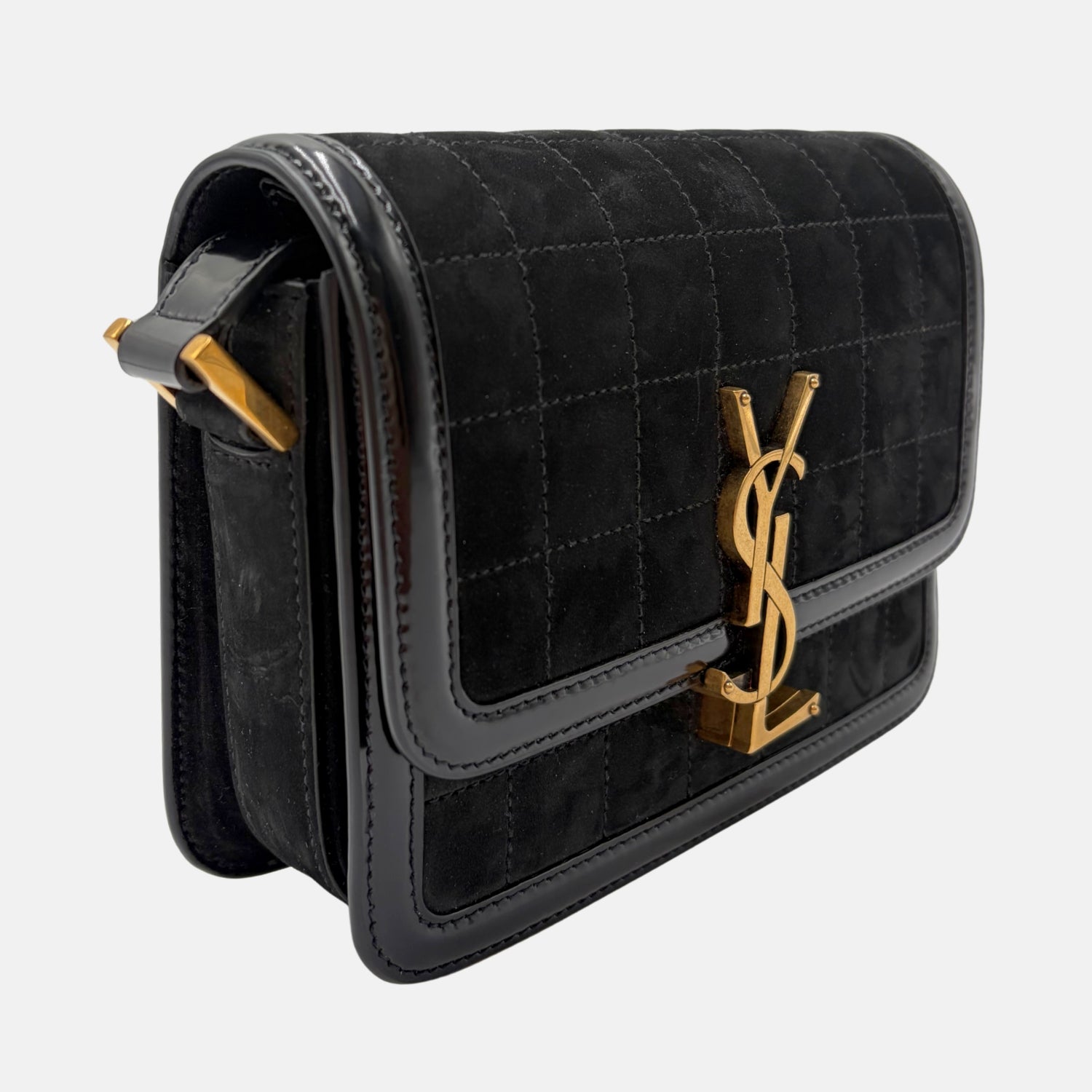Solferino Bag Black Suede and Patent Leather Mini