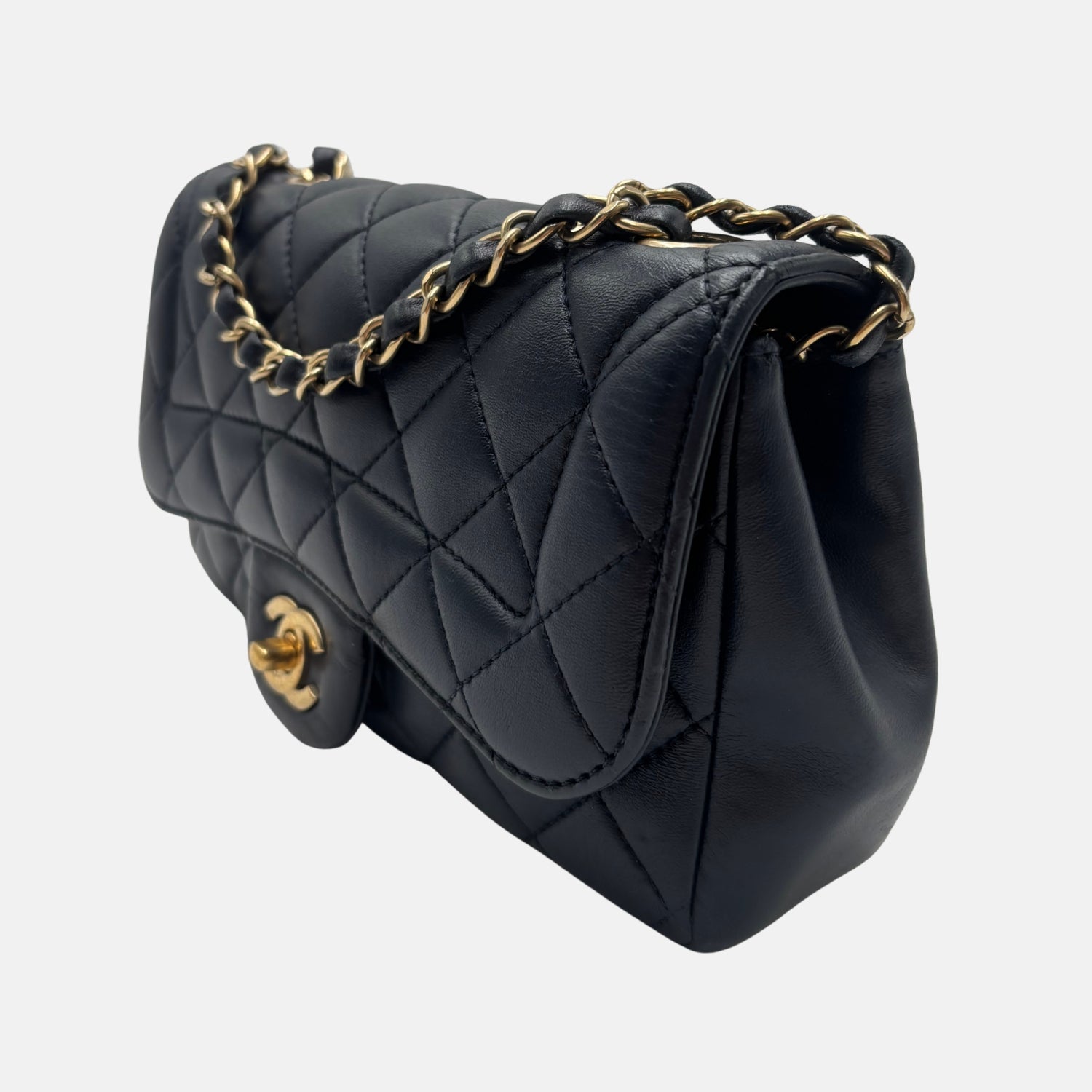 CHANEL Flap Bag Navy Blue Lambskin 21 Series Small