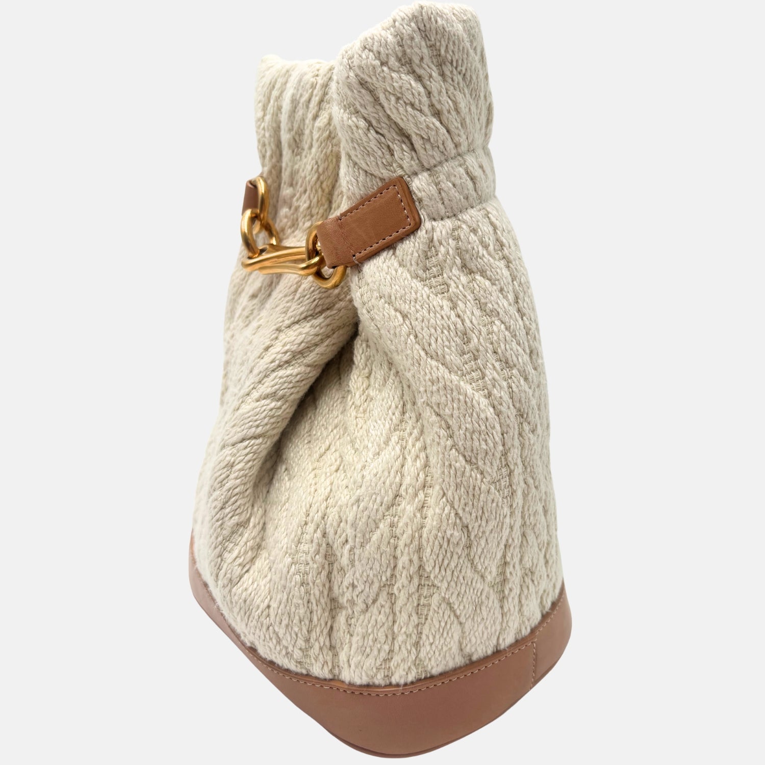 Sweater Hobo Bag Cream Knit and Leather