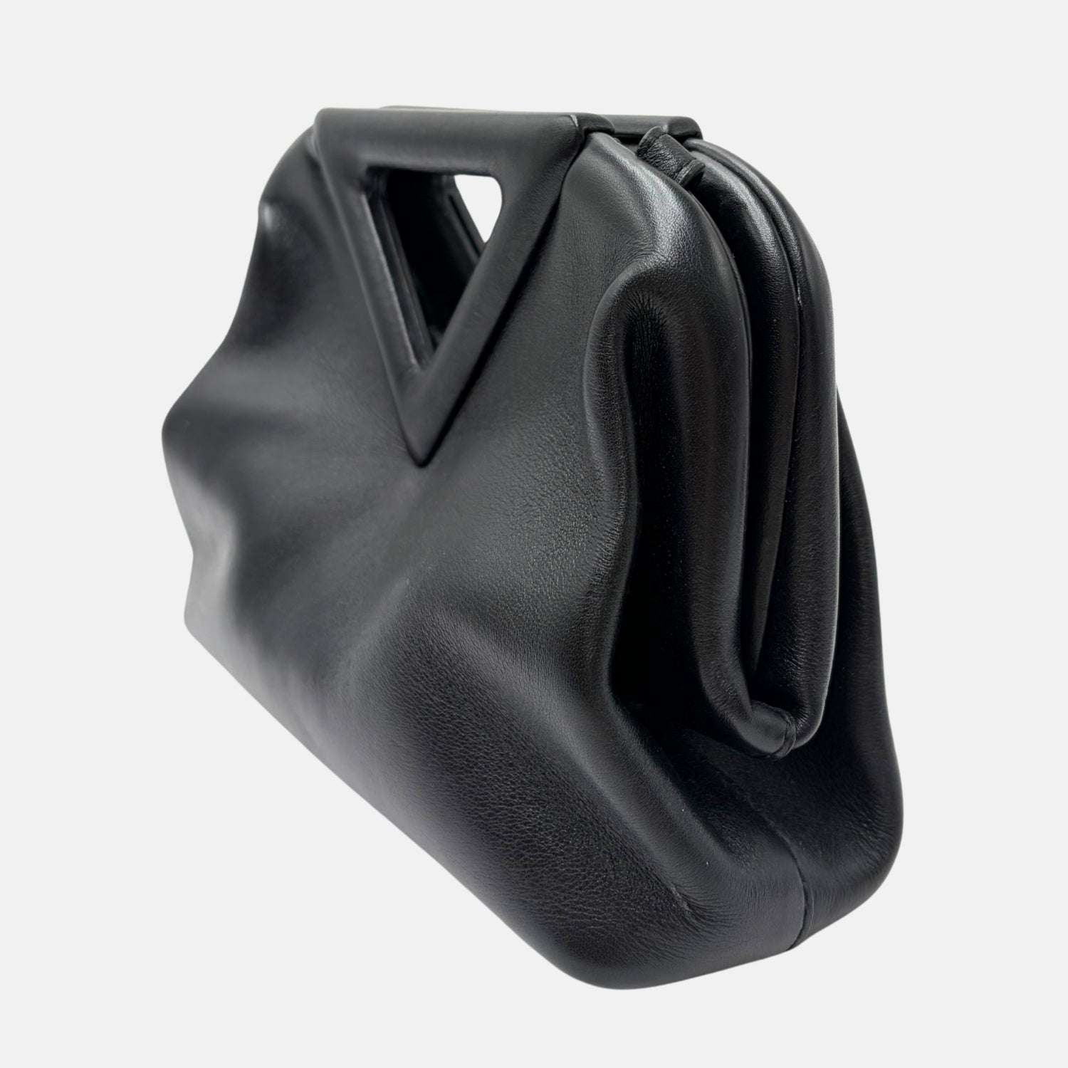 Triangle Top Handle Bag Black Leather