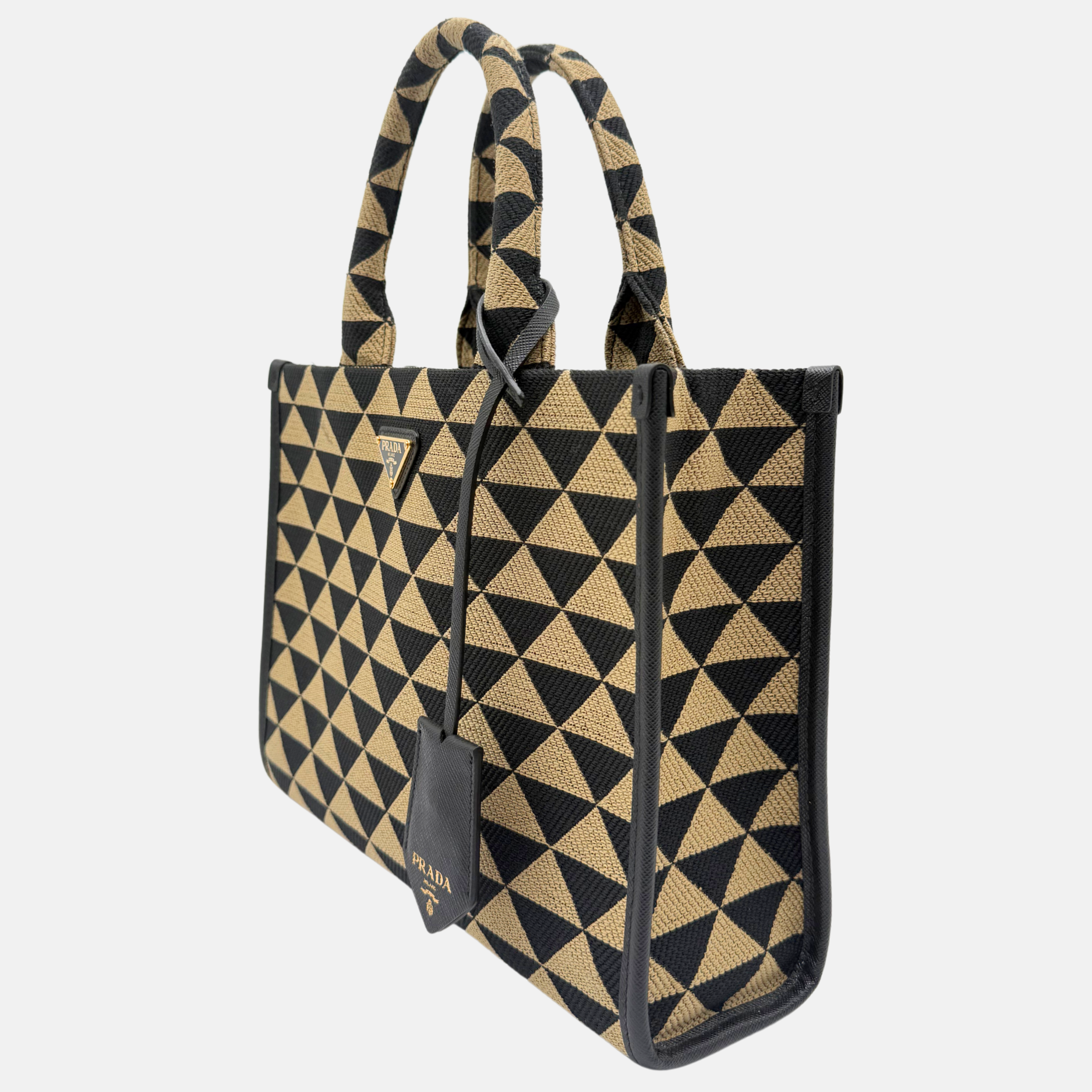 Prada Tote Jacquard Saffiano Triangolo Symbole Embroidered Prada Tote Jacquard Saffiano Triangolo Symbole Embroidered