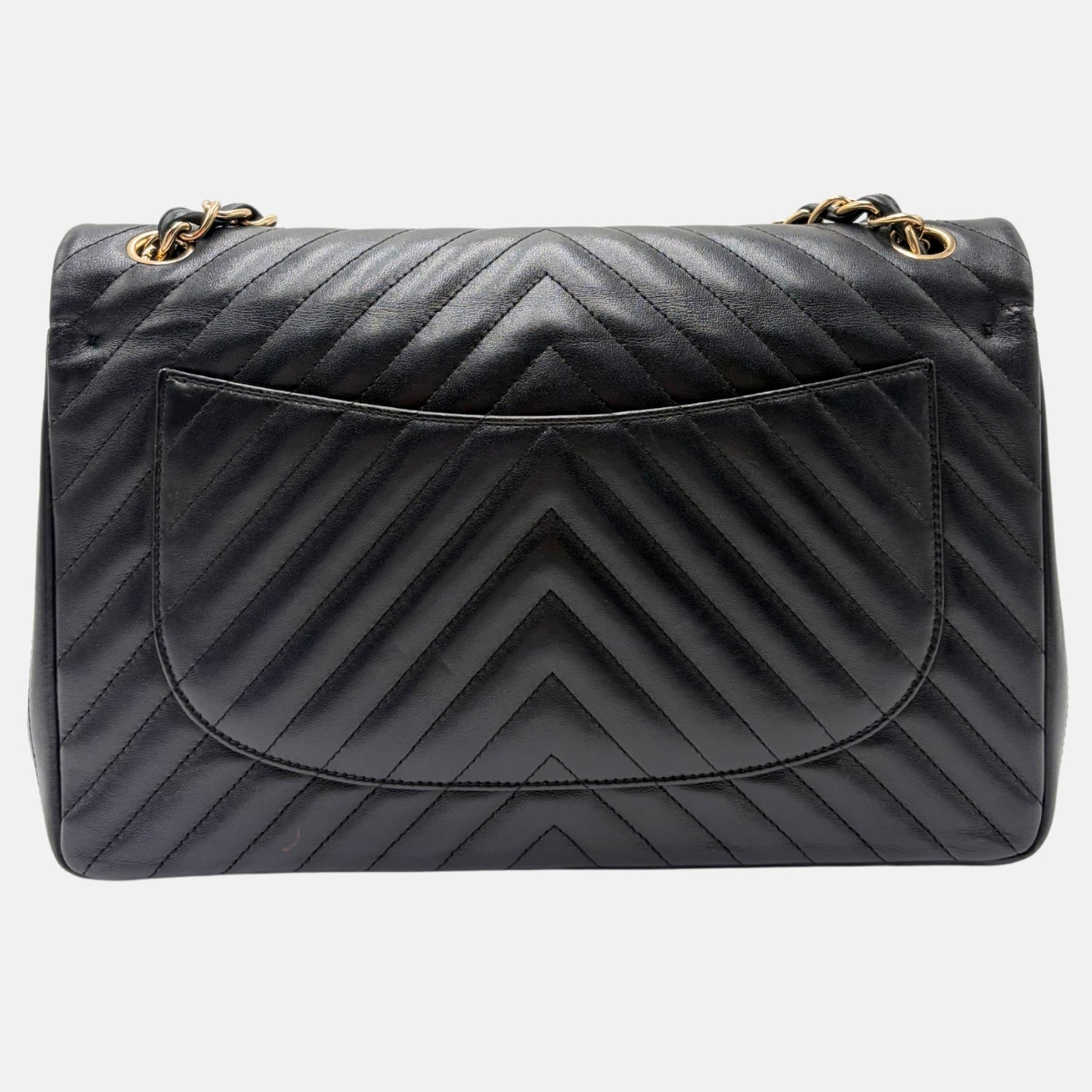Double Flap Black Chevron Calfskin