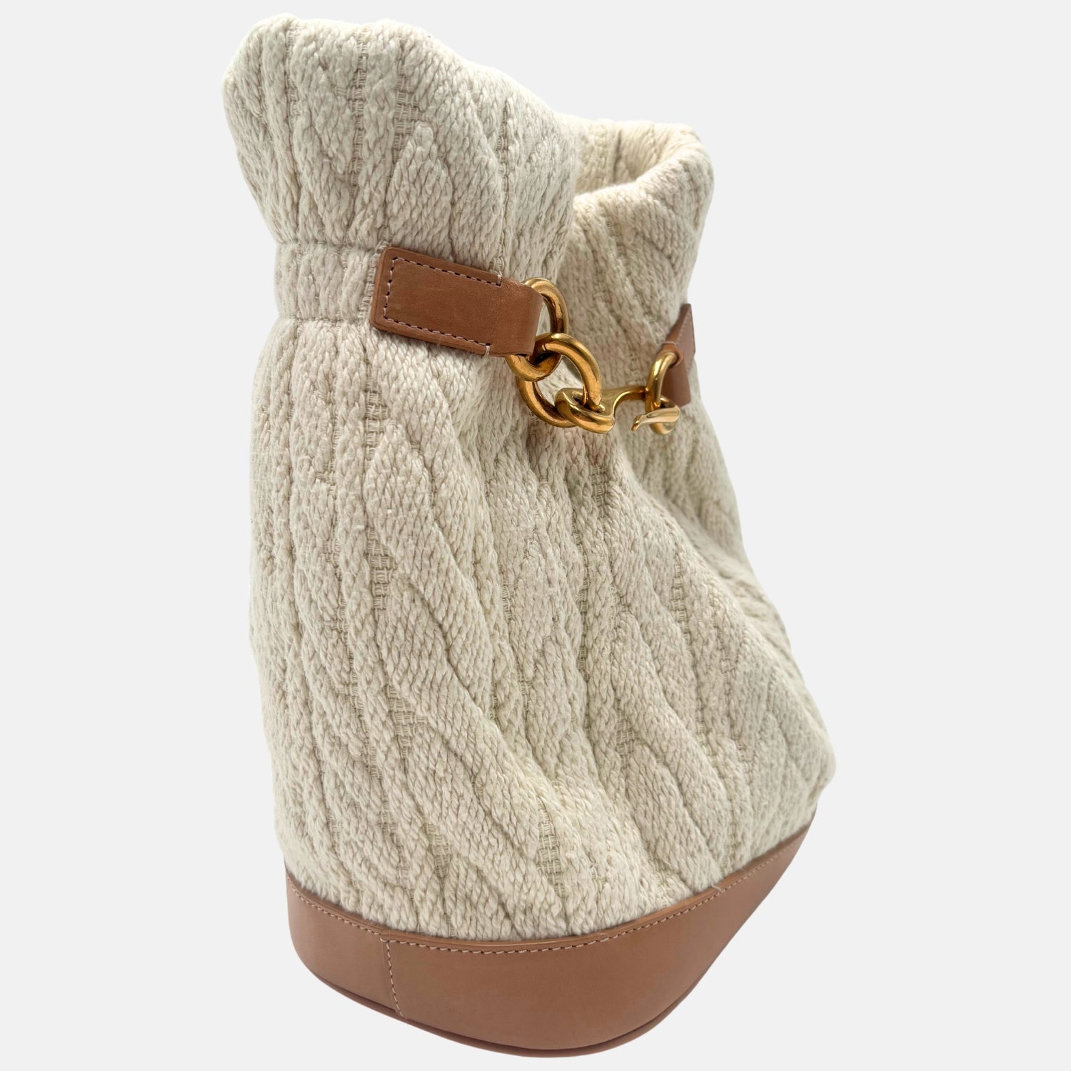 Sweater Hobo Bag Cream Knit and Leather