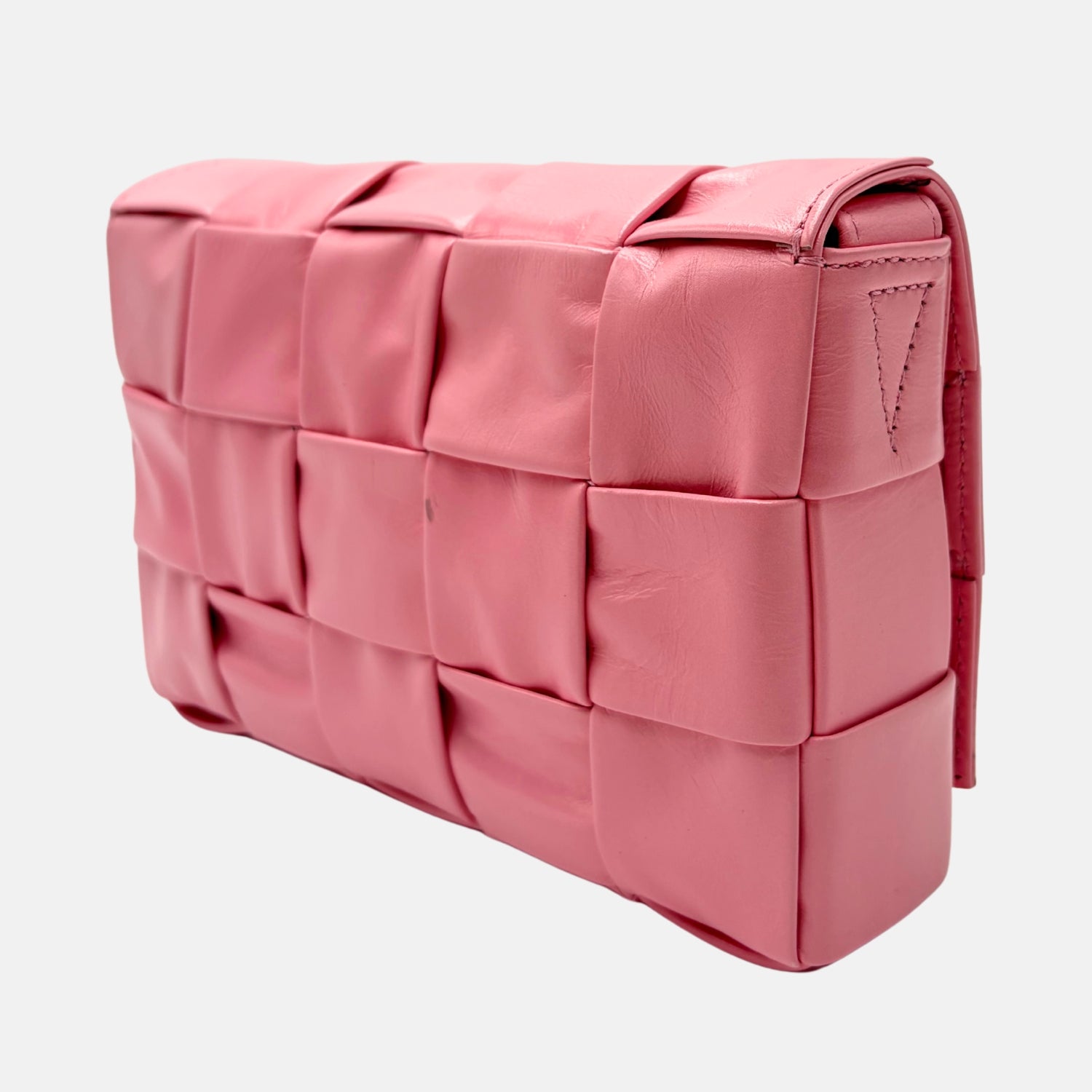 Cassette Crossbody Bag Padded Intrecciato Pink Leather