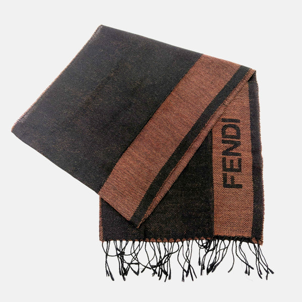 FENDI Colorblock Fringe Scarf Brown Black