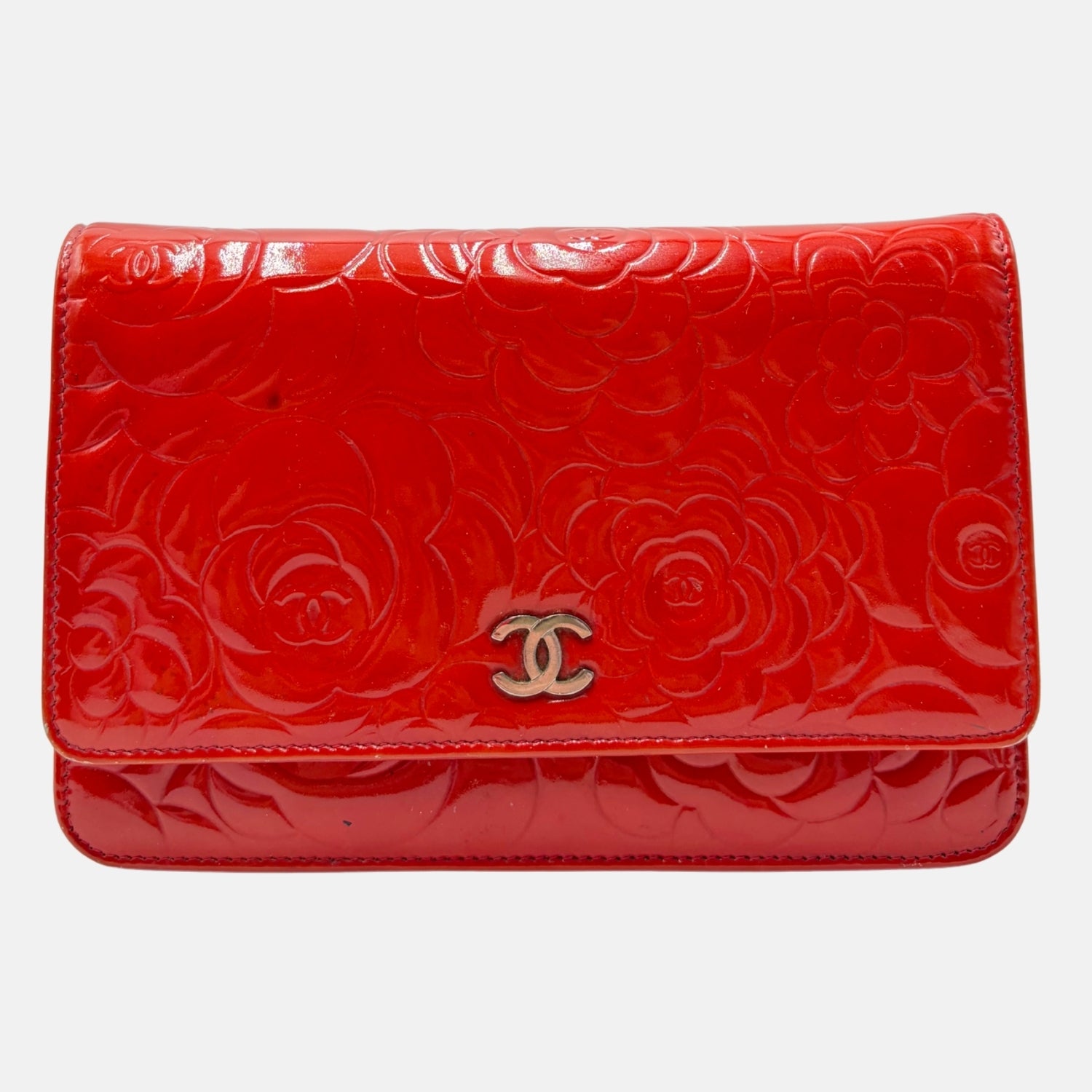 Wallet on Chain Red Patent Camellia