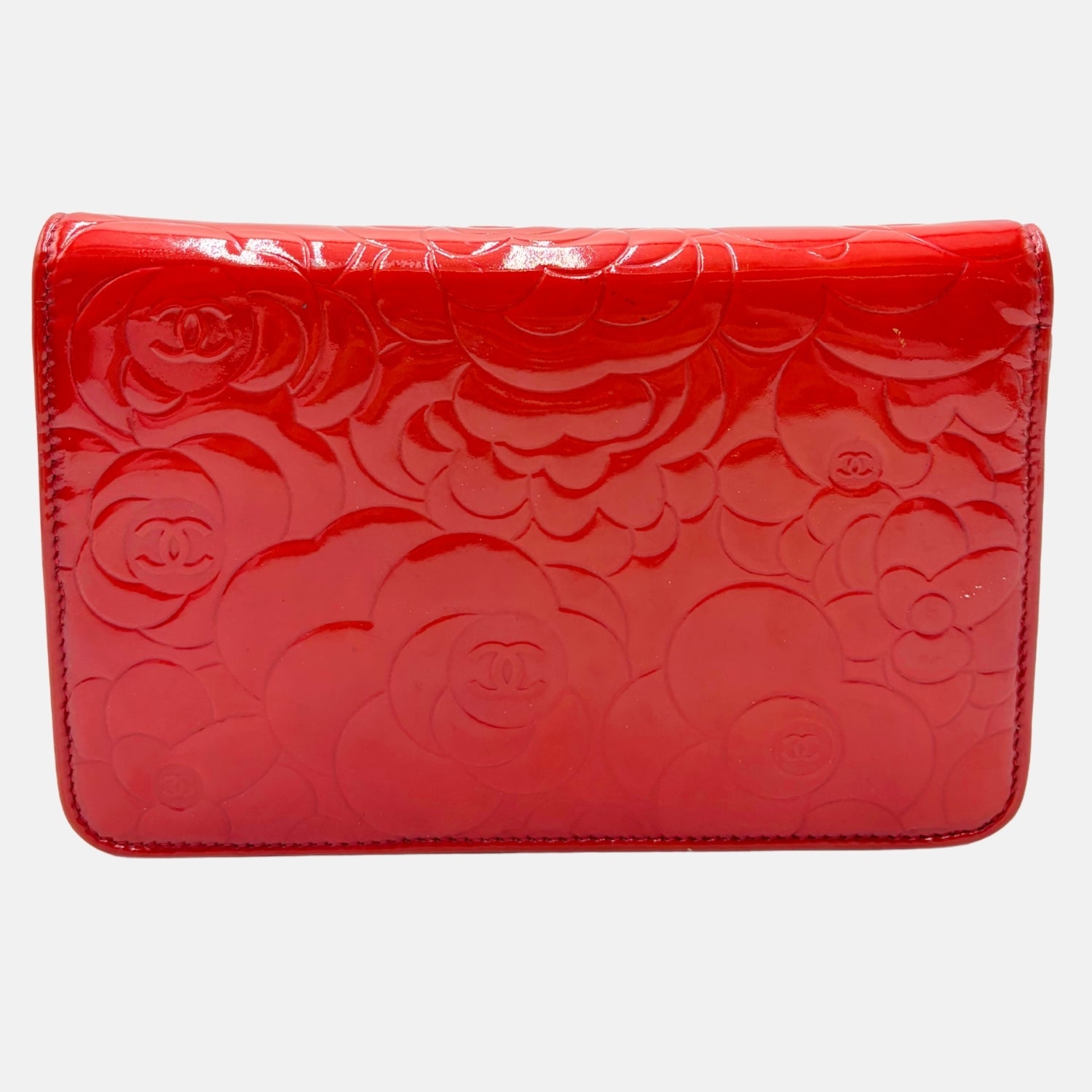 Wallet on Chain Red Patent Camellia