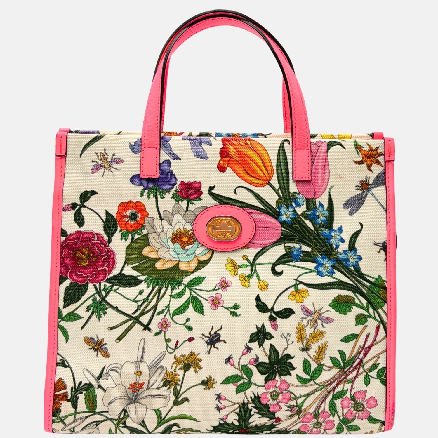 Flora Print Medium Tote Pink Trim