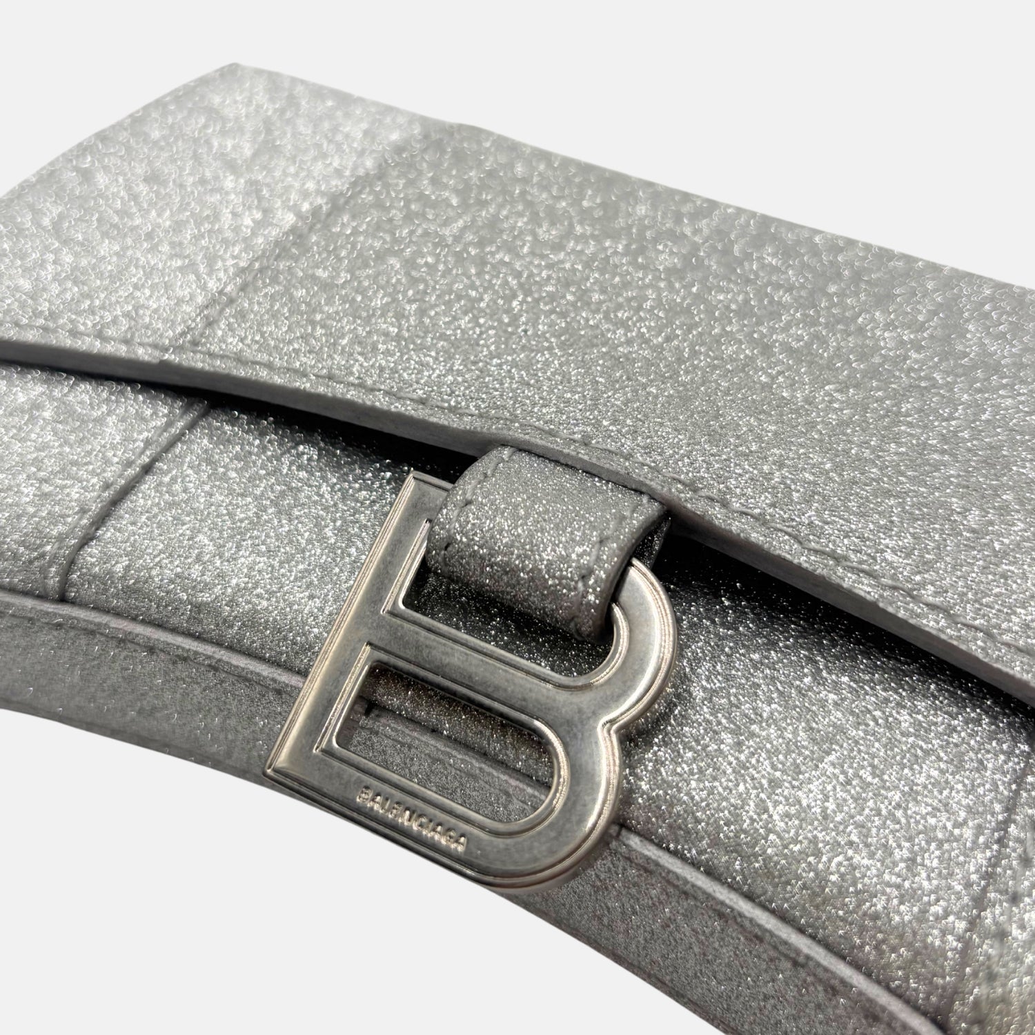 Hourglass Glitter Bag Silver Glitter Leather