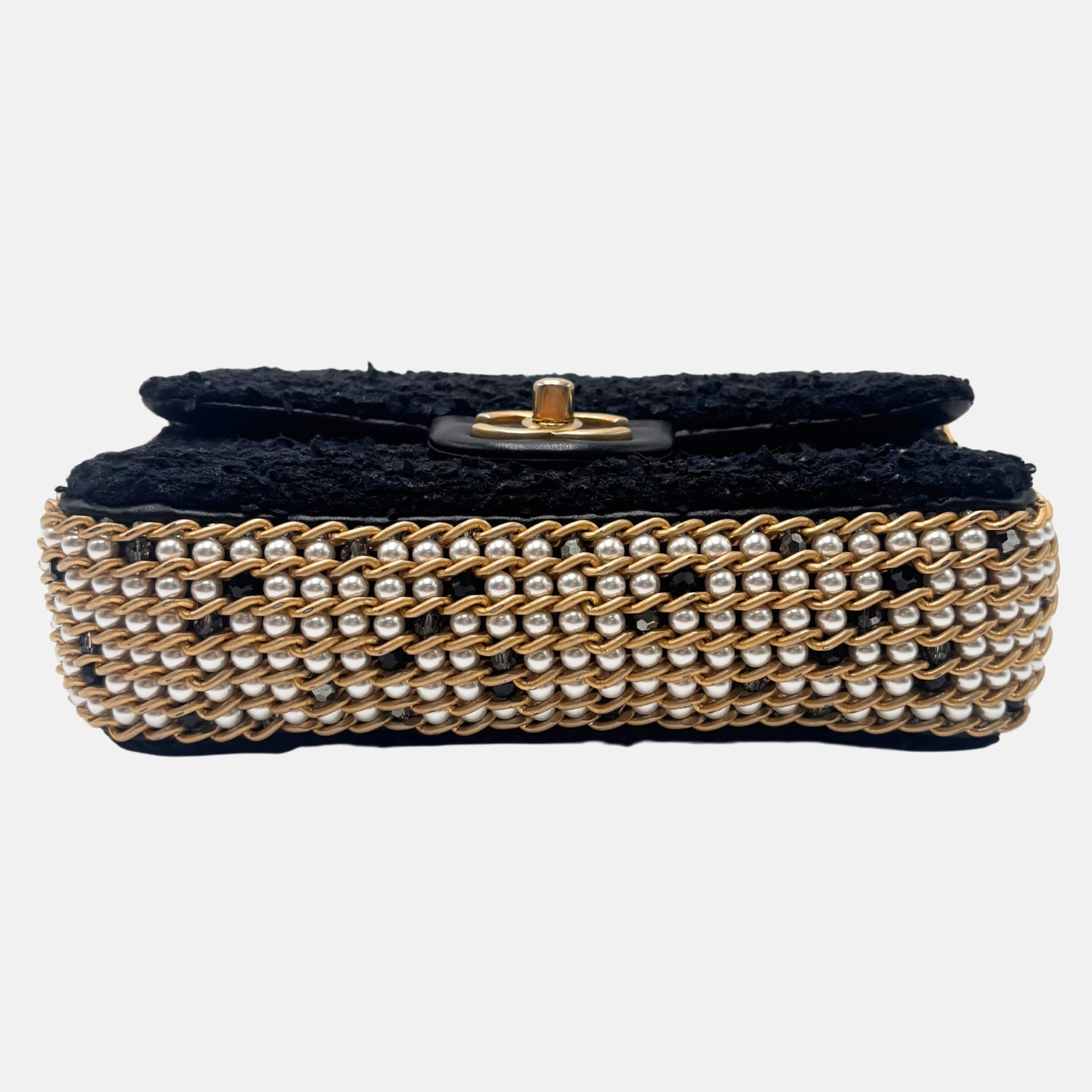 Classic Flap Bag Black Bouclé Tweed with Pearl Details