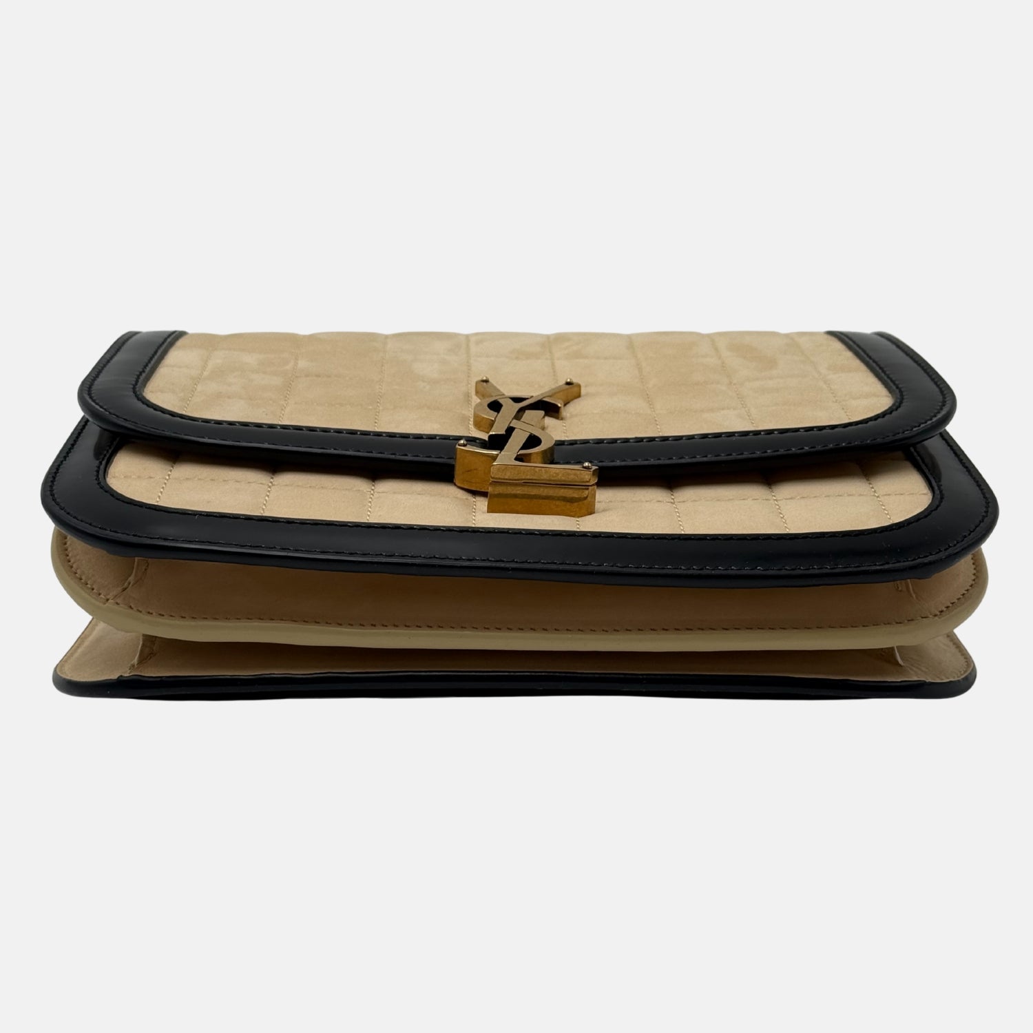 Solferino Satchel Beige Quilted Leather Black Leather Trim