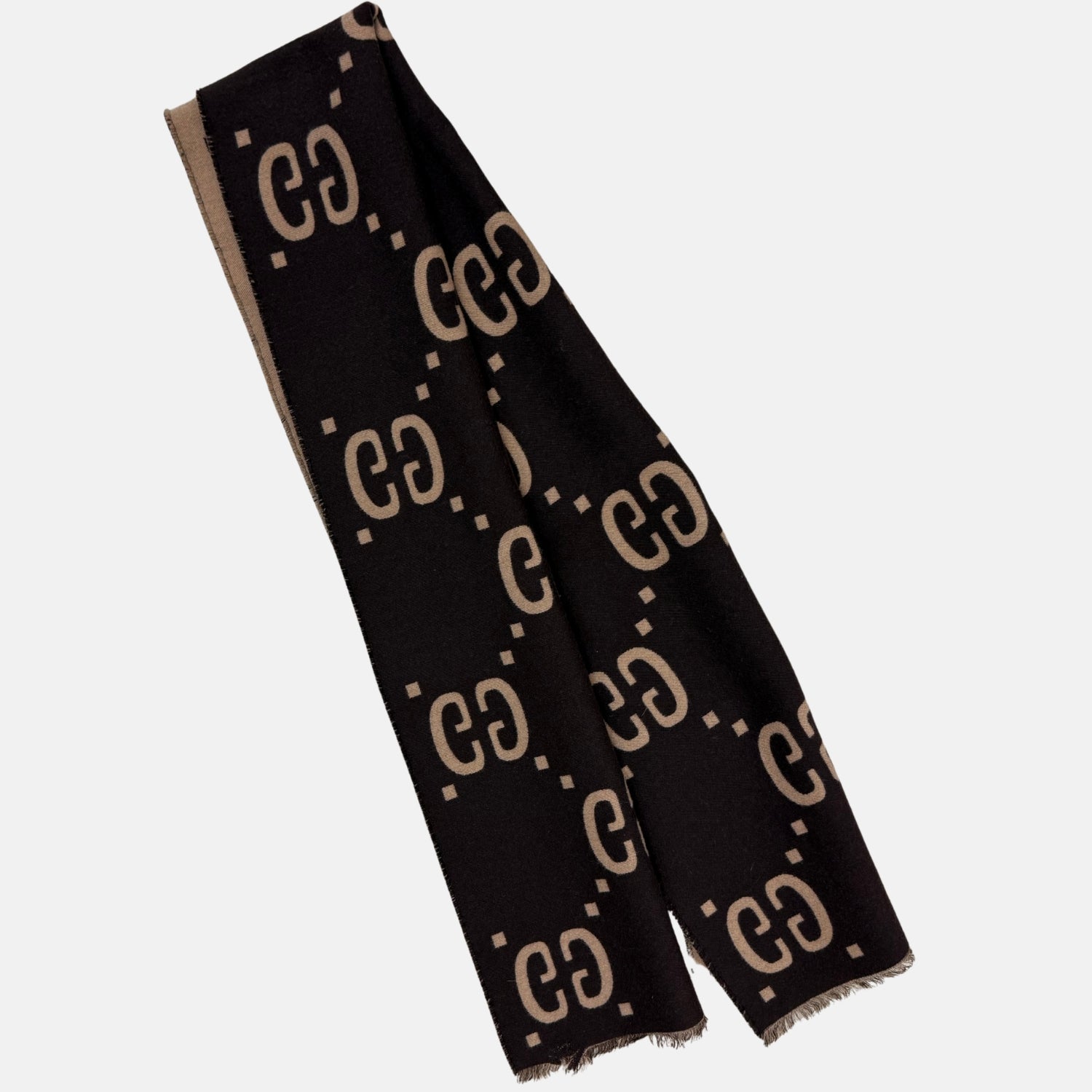 Scarf Brown Wool Blend GG Jacquard Reversible