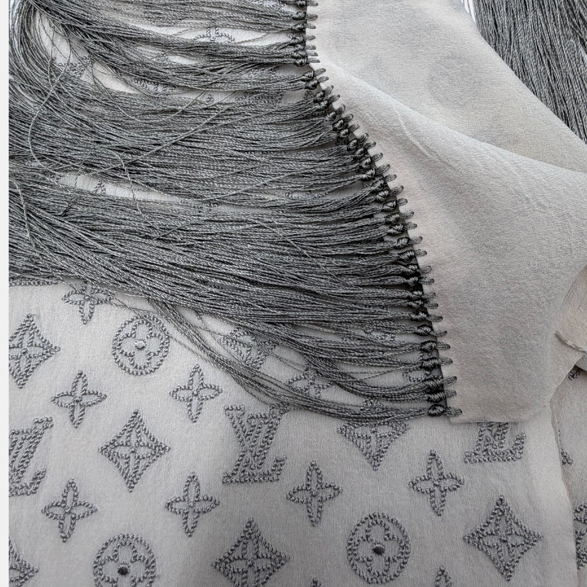 Monogram Fringe Scarf Gray