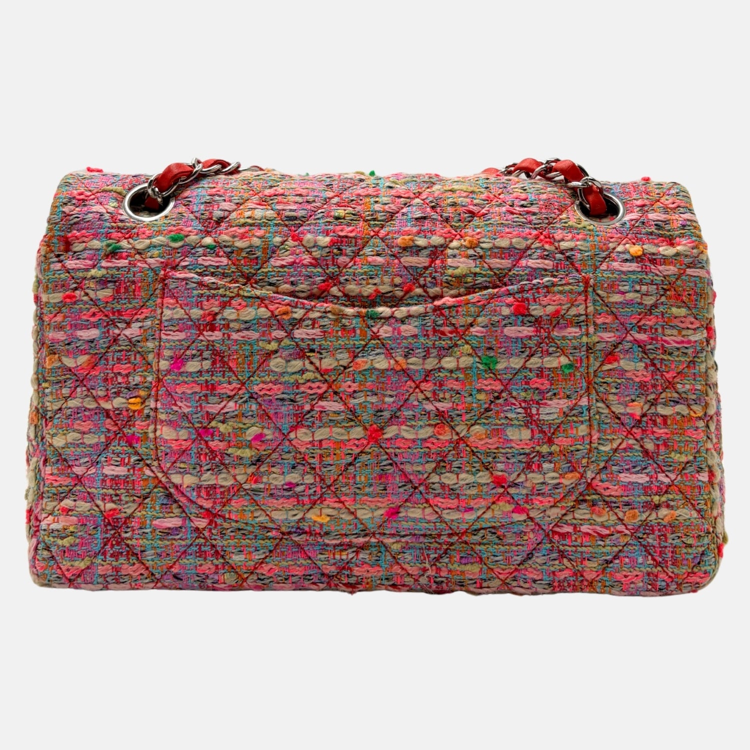 Classic Flap Bag Multicolor Pink Quilted Tweed Medium