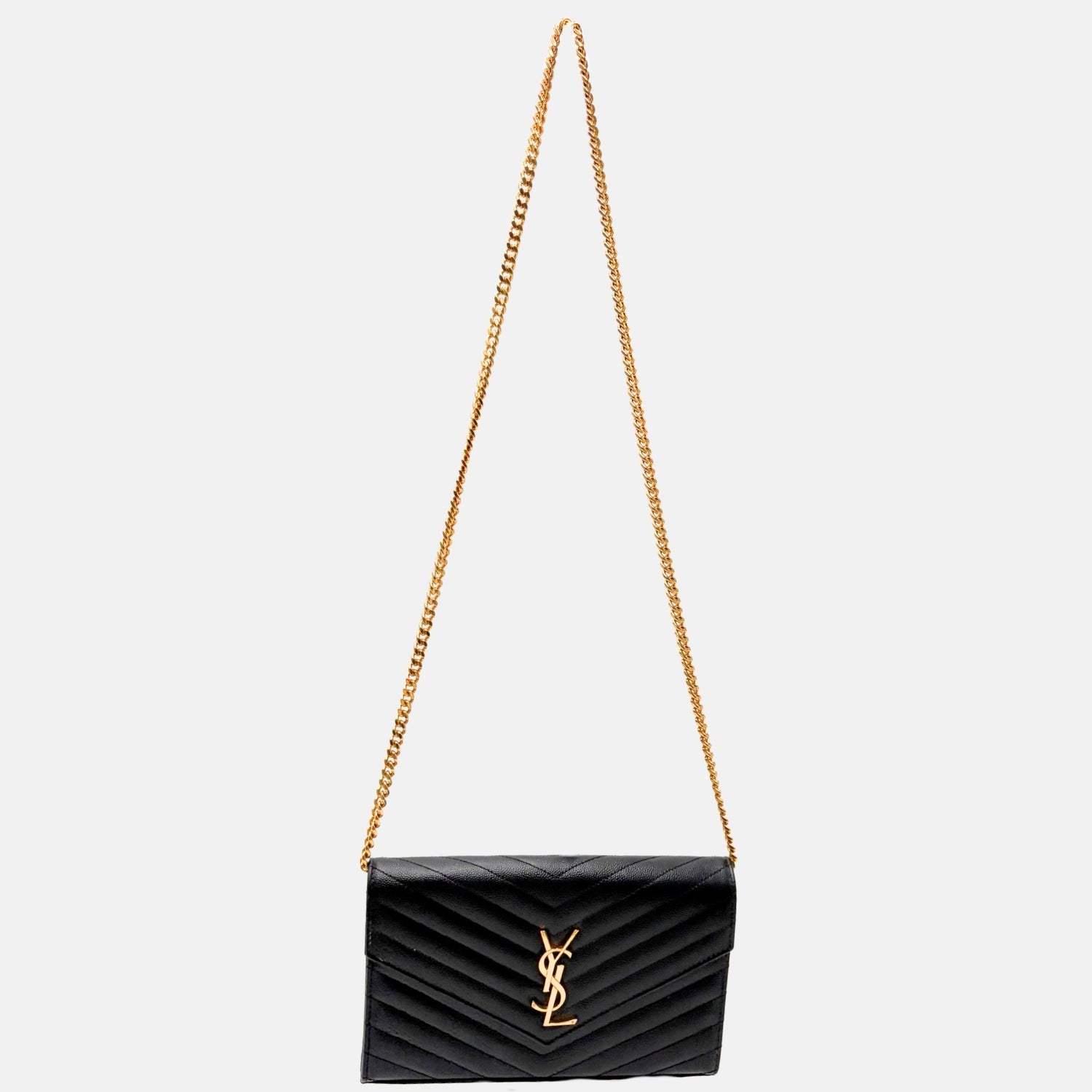 Cassandre Chevron Wallet on Chain Black Leather