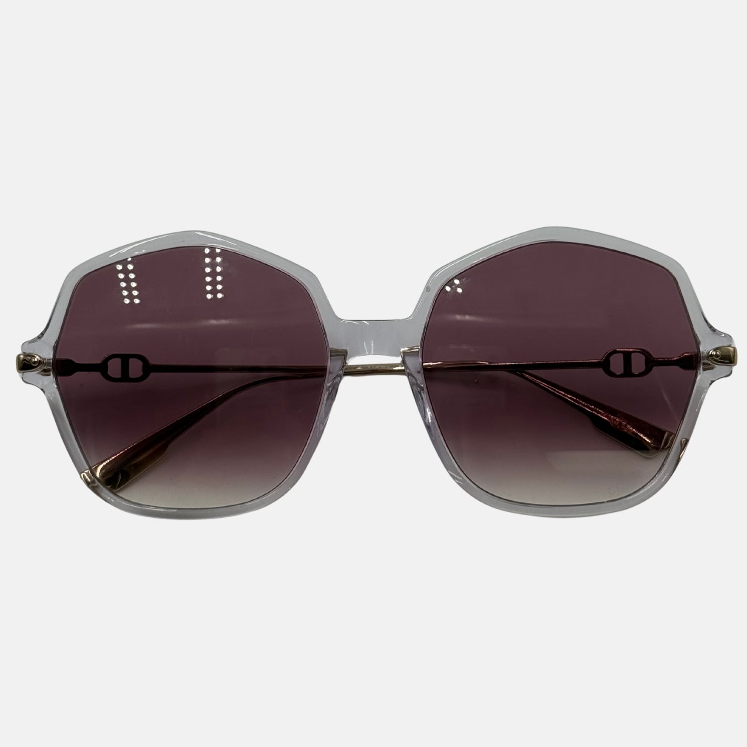 Sunglasses Heptagon Clear Frame Pink Lens