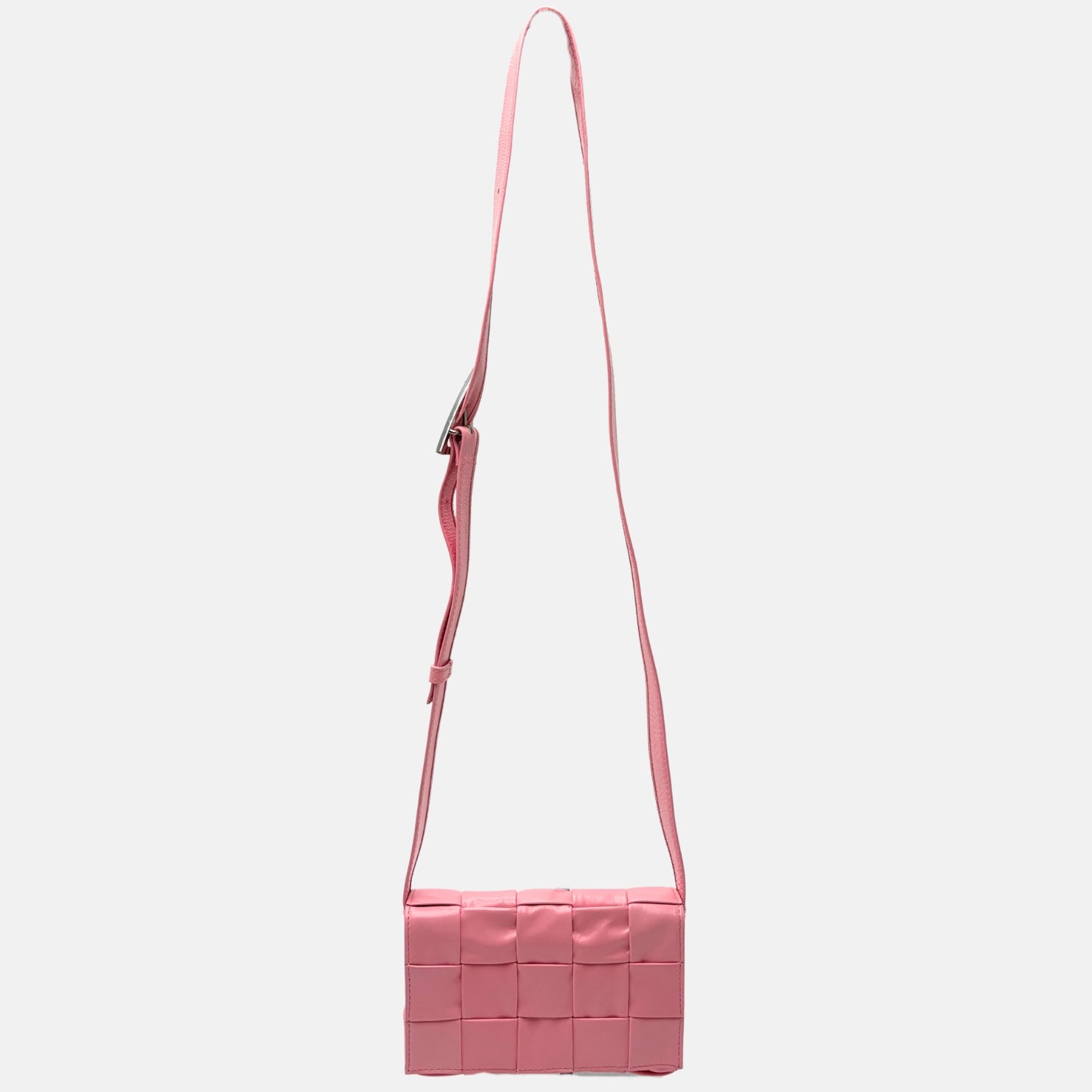Cassette Crossbody Bag Padded Intrecciato Pink Leather