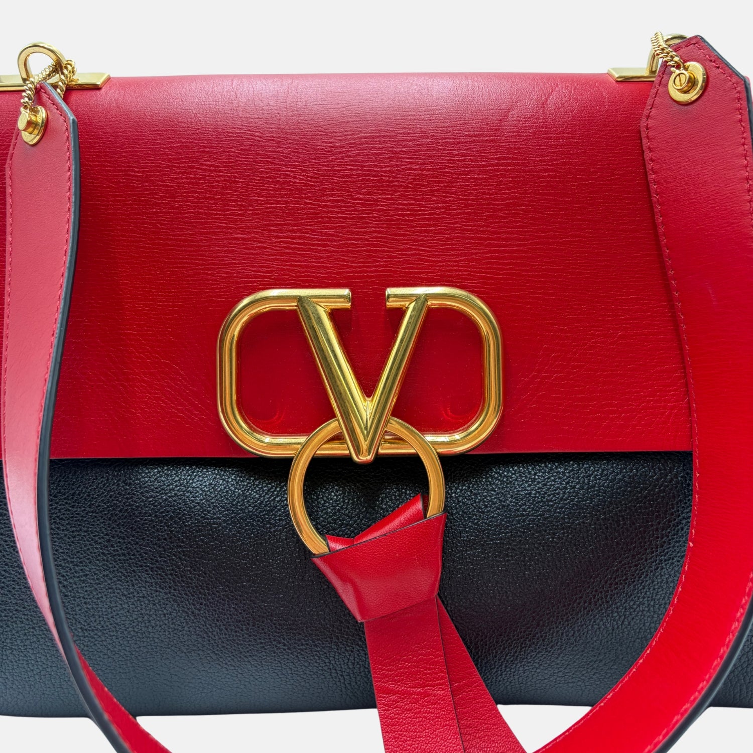 Signature Two-Tone Crossbody Bag Red and Black Leather