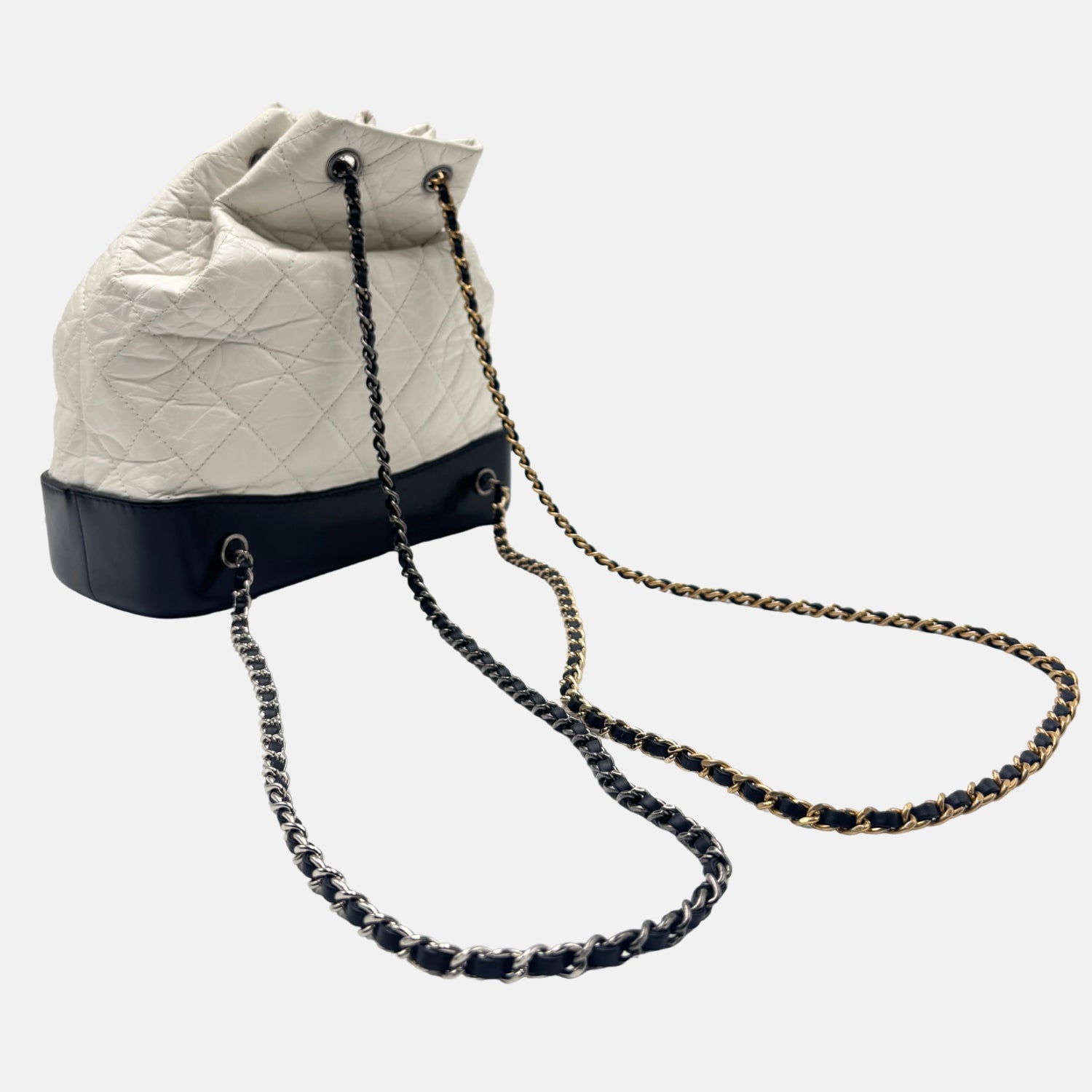 Gabrielle Drawstring Bag White Black Quilted Leather