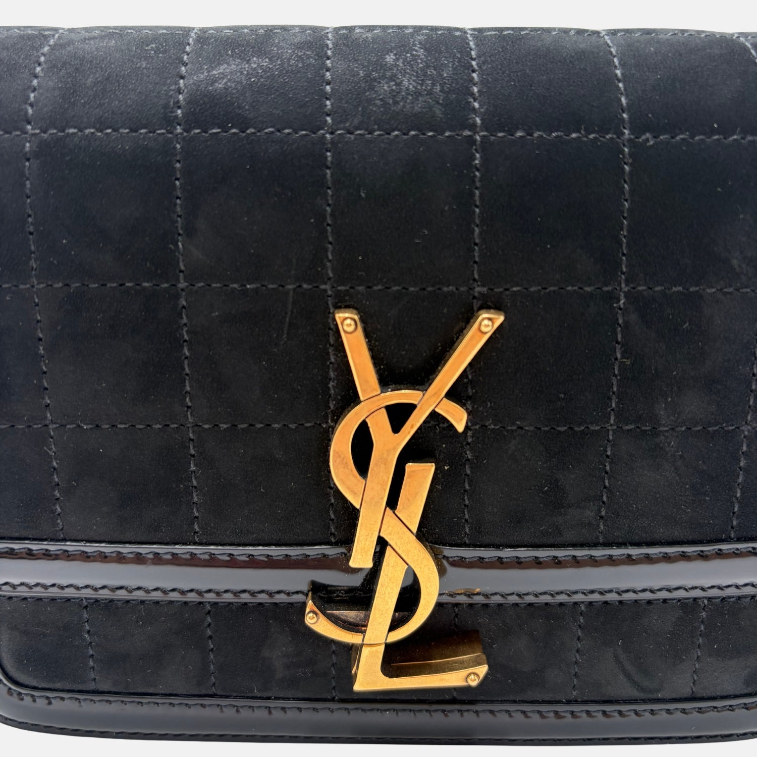 Solferino Bag Black Suede and Patent Leather Mini