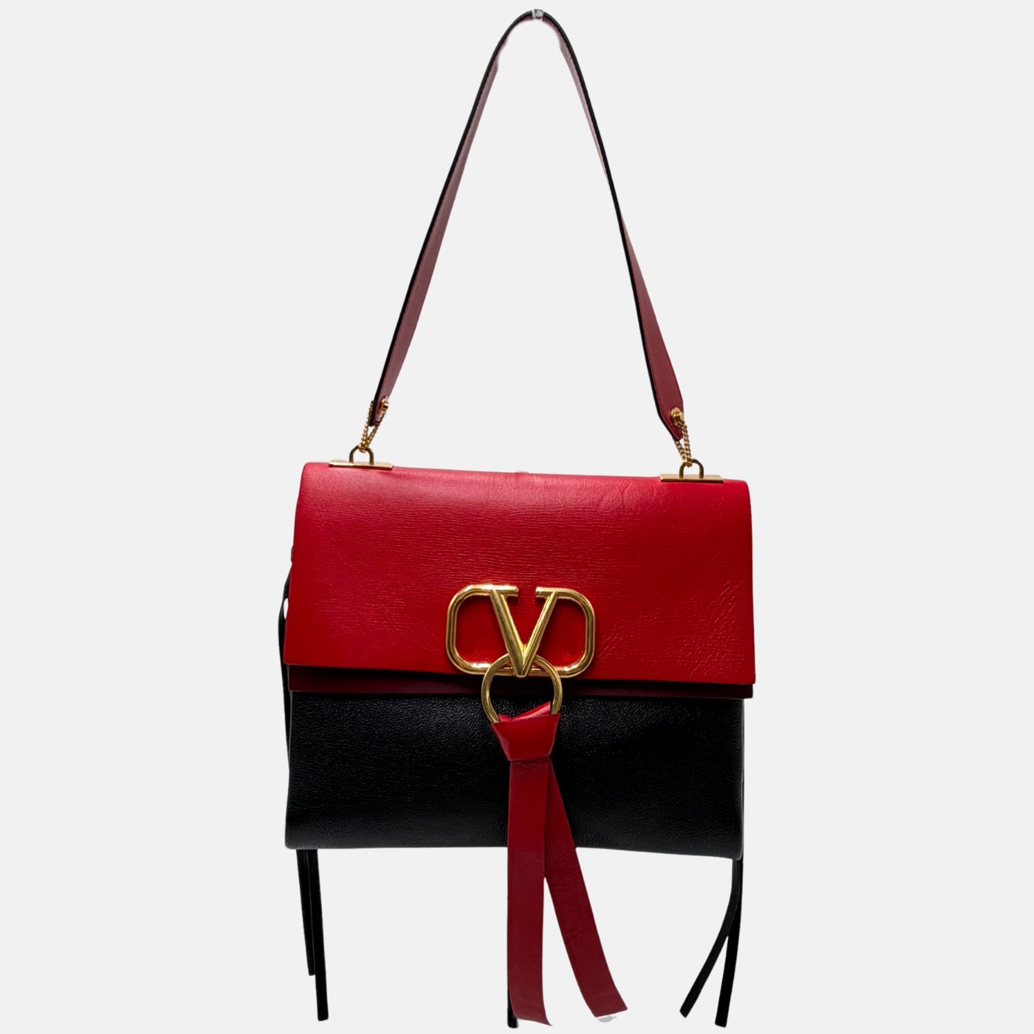 Signature Two-Tone Crossbody Bag Red and Black Leather
