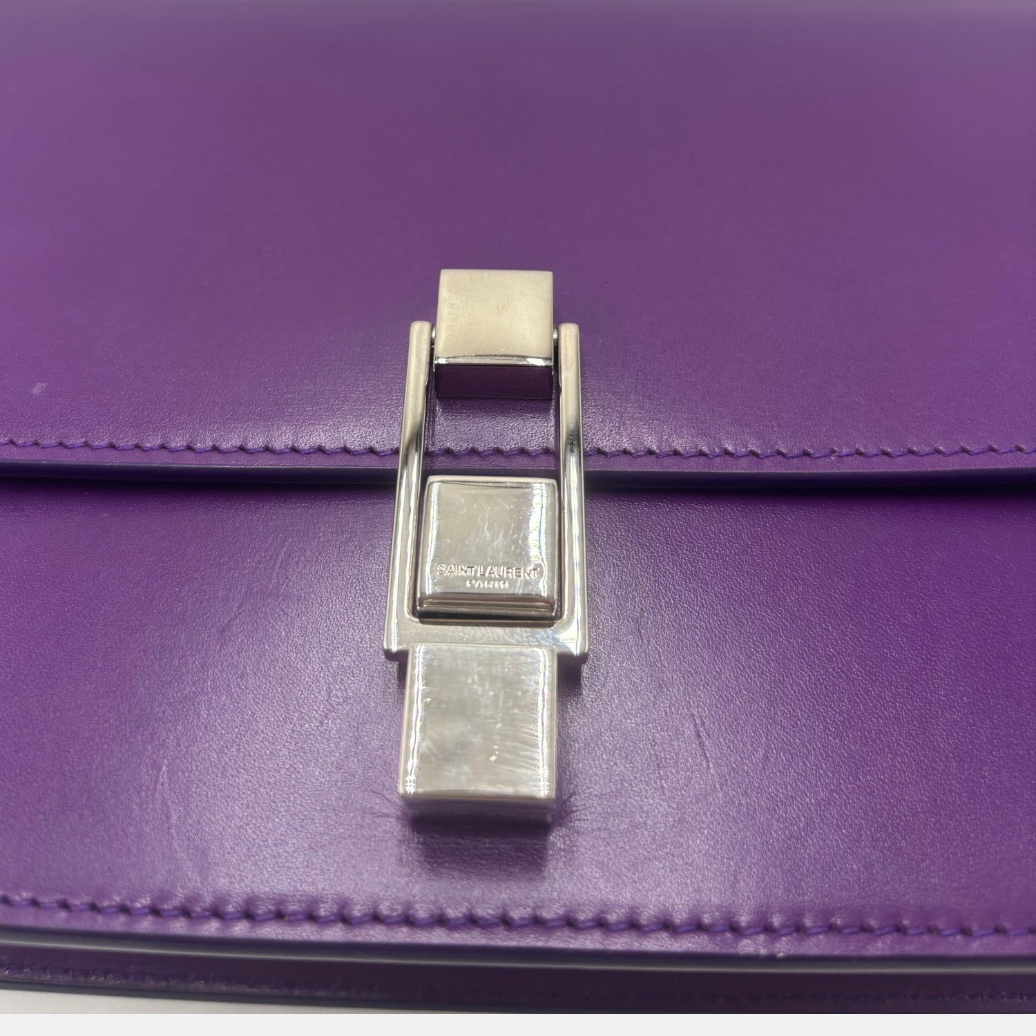 Carré Satchel Bag Purple Smooth Leather