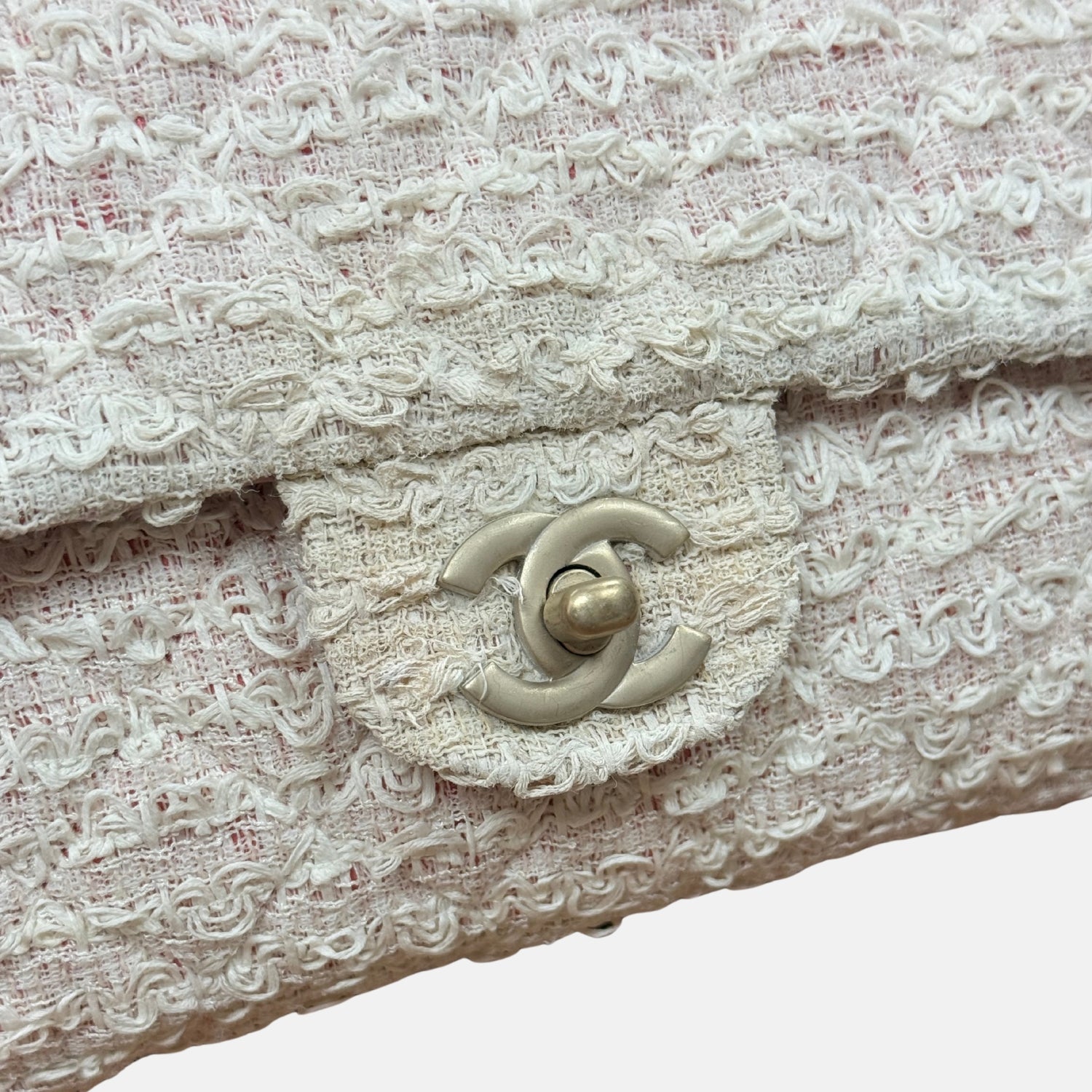 Classic Flap Bag Pink and White Tweed Small