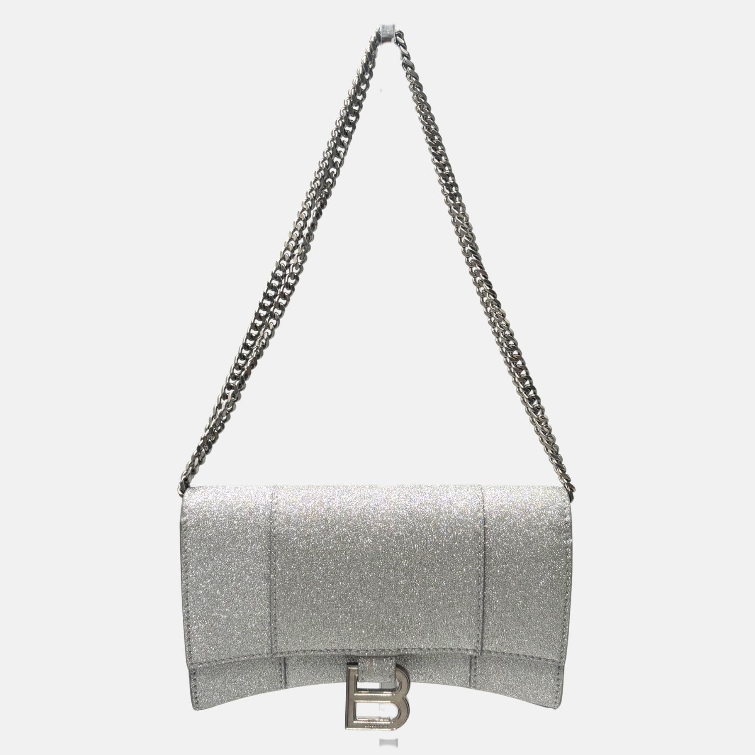 Hourglass Glitter Bag Silver Glitter Leather