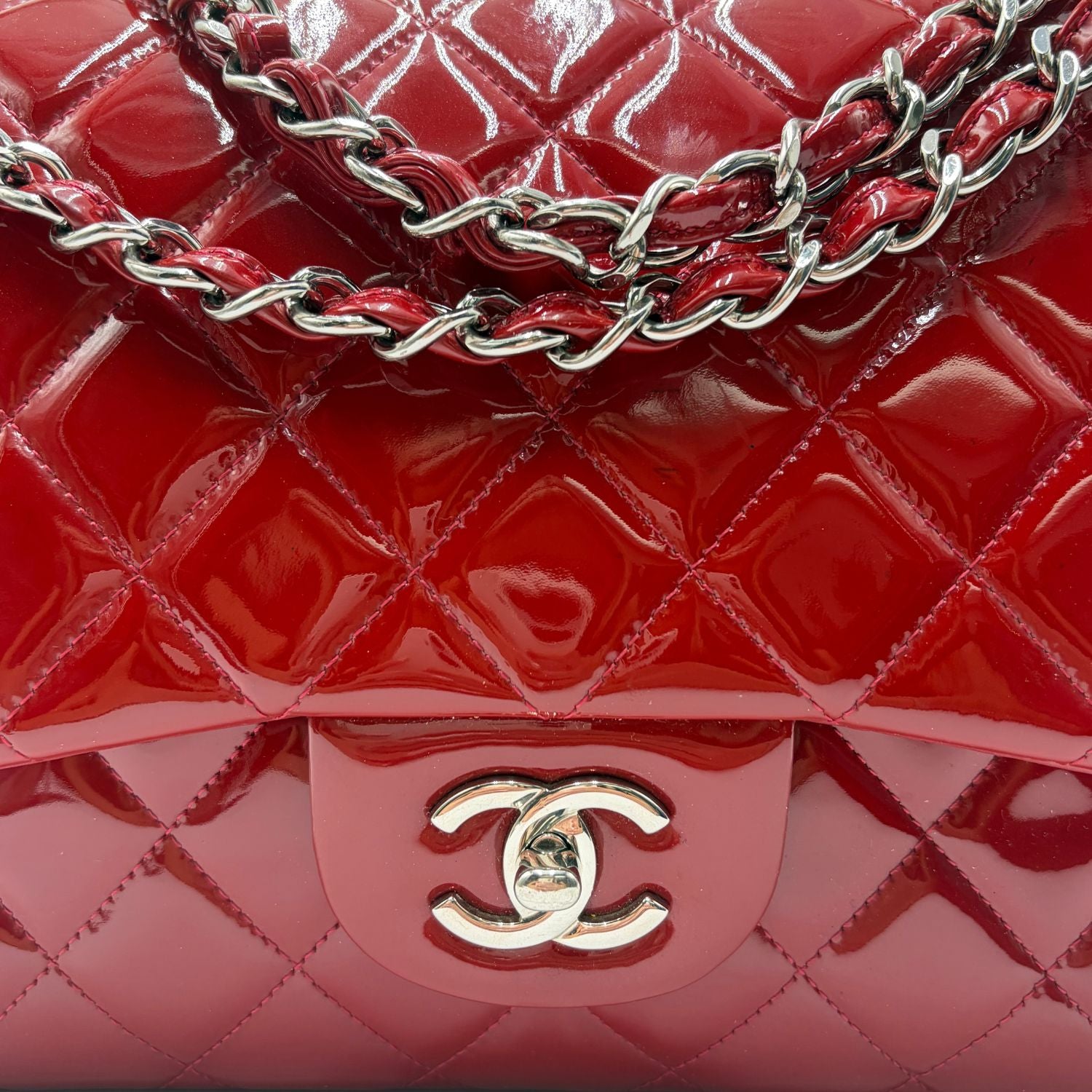 Classic Double Flap Jumbo Bag Red Patent Leather